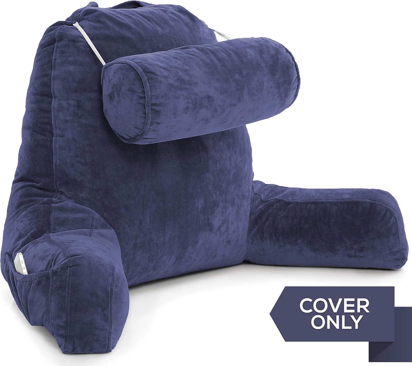 Husband Pillow XXL Cover Only Dark Blue, Cozy Microfiber Bed Rest Pillow Cover with Arms - Array of Colors - Generous Side and Back Pockets for Your Favorite Comfy Reading Pillow