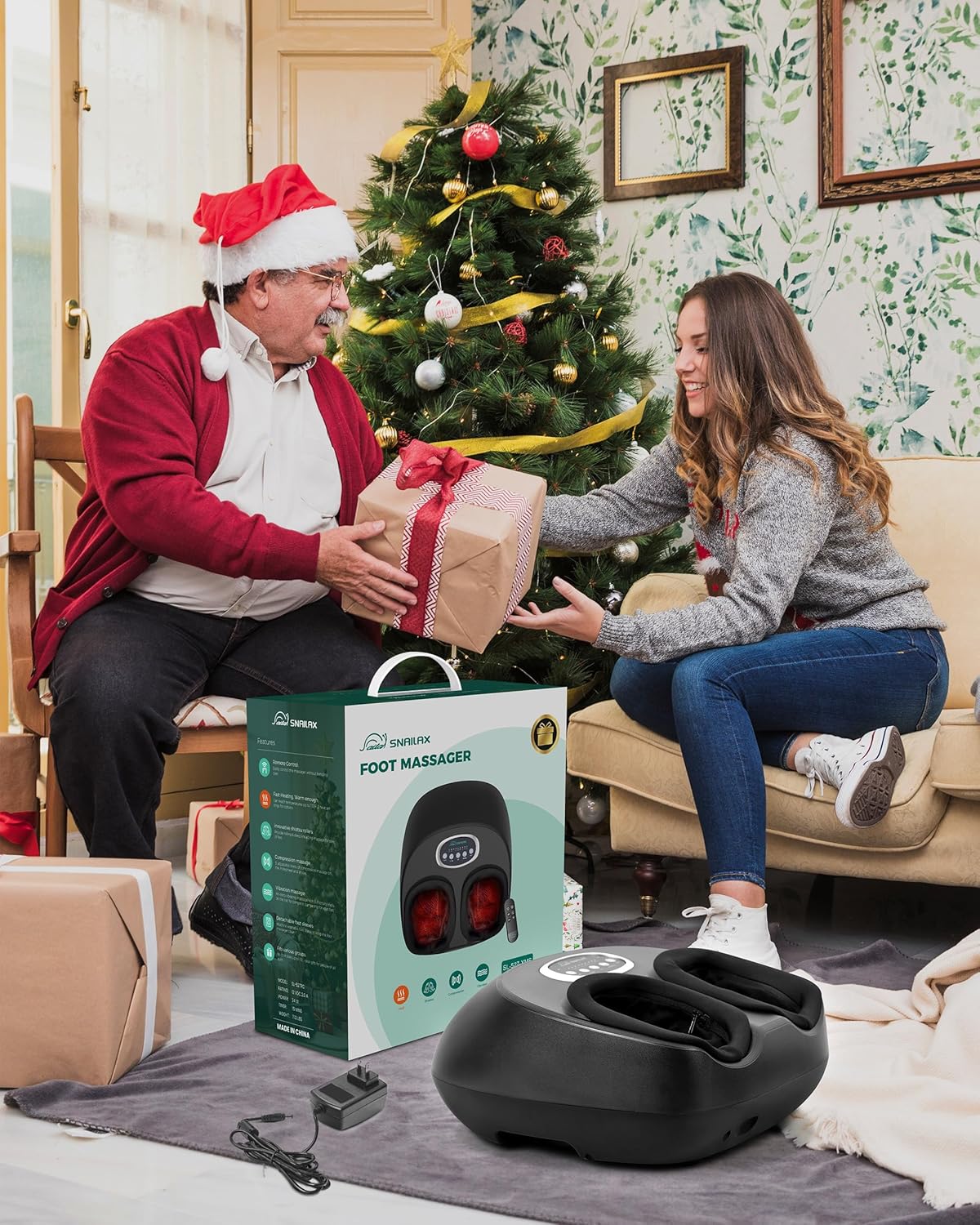 Snailax Shiatsu Foot Massager Machine with Soothing Heat, Deep Kneading, Air Compression, Improve Blood Circulation and Foot Wellness,Relax for Home or Office Use
