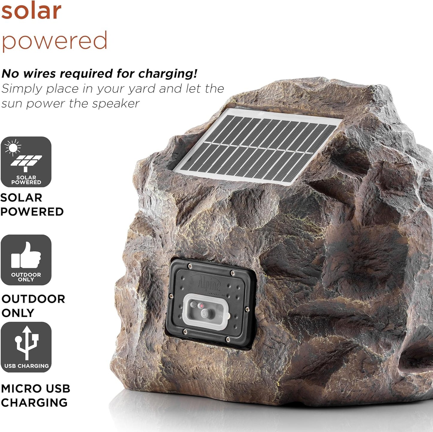 Alpine Corporation 11" Tall Waterproof Bluetooth Solar-Powered Wireless Rock Speaker with 50 Foot Range High-Fidelity Sound, and Portable Audio System, Gray