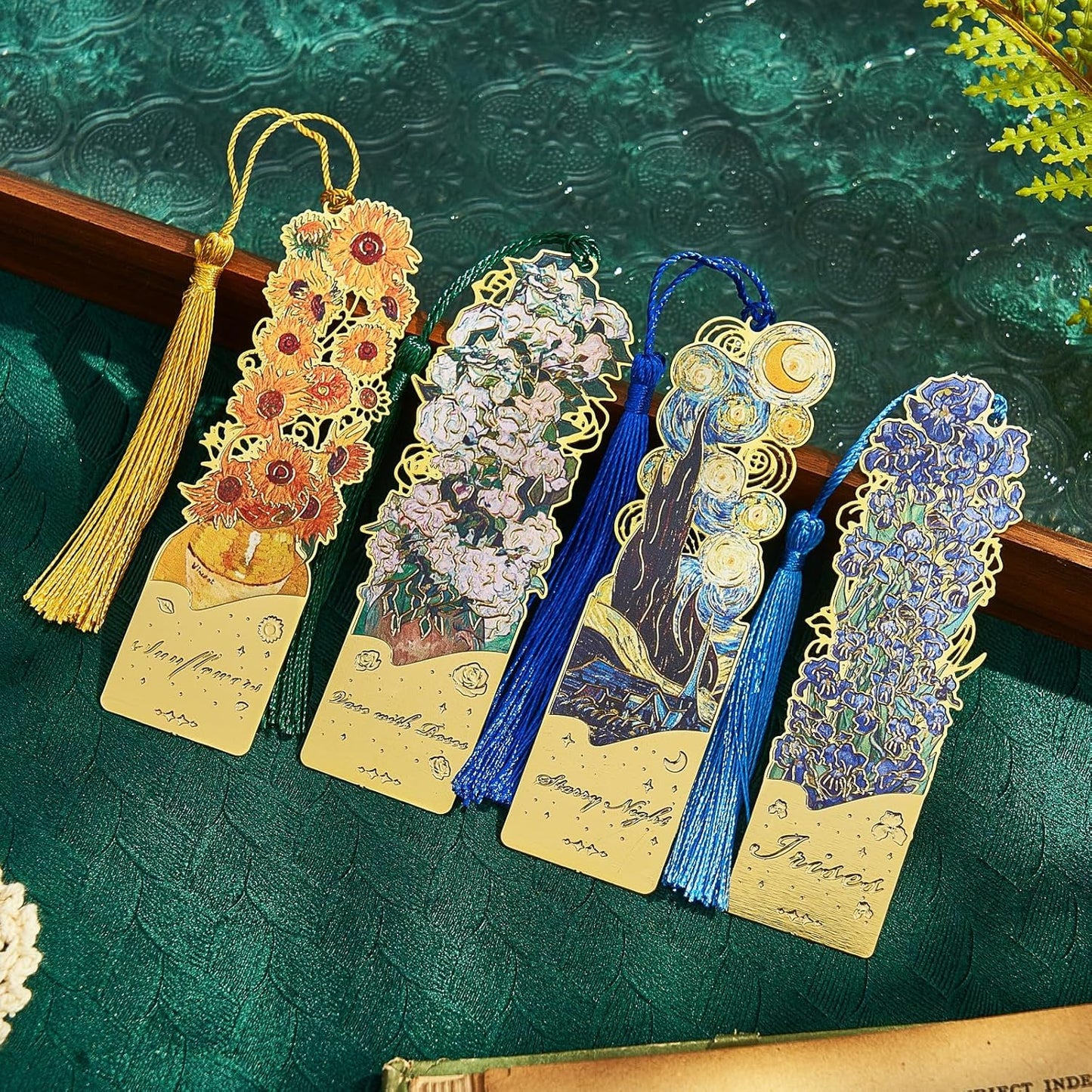 8psc Metal Bookmarks with Tassel, Vintage Van Gogh Book Marks for Reading Women Men Teen, Book Lovers Gift