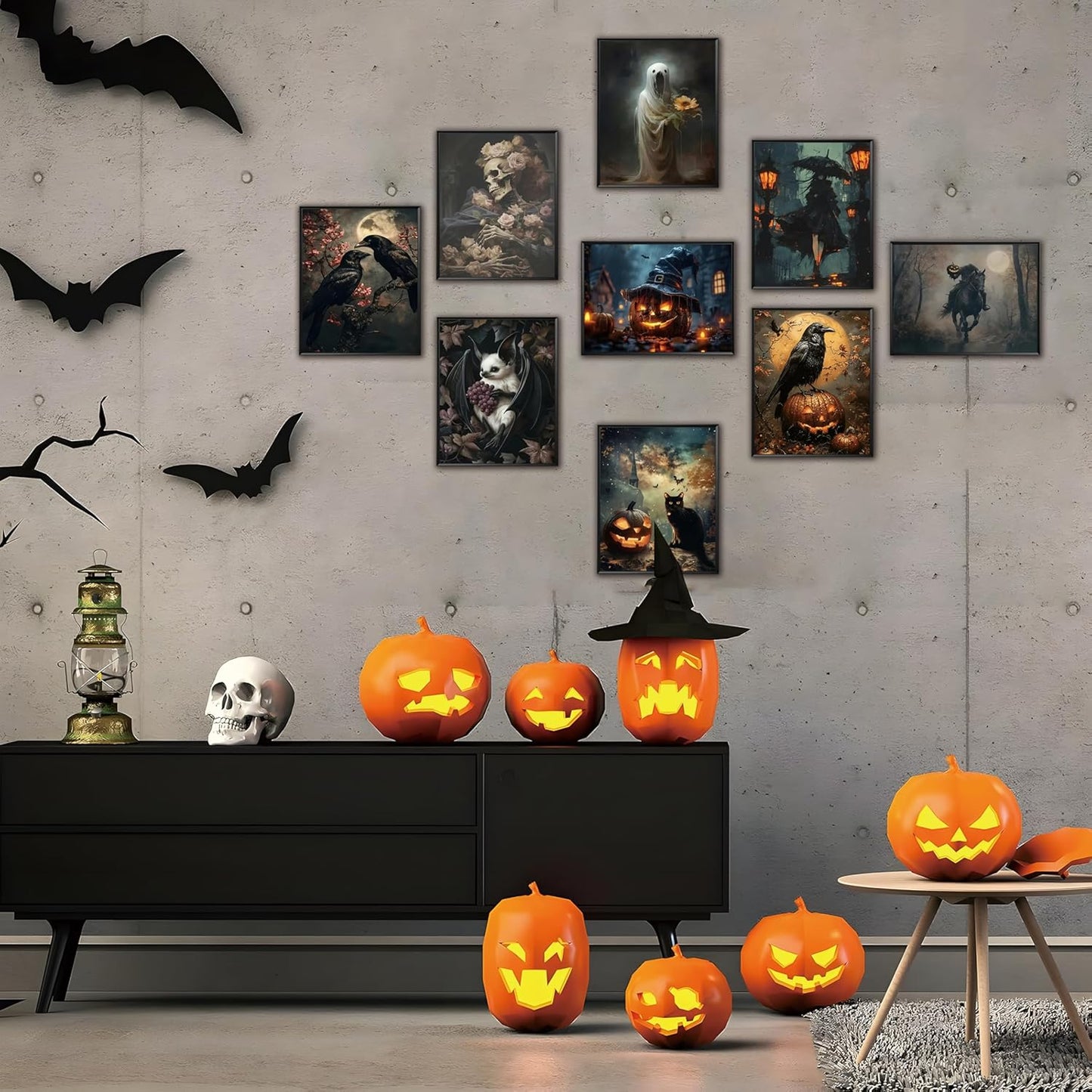 ARKZSHO Halloween Wall Art Canvas Prints Set of 9, Dark Academia Wall Decor Painting, Gothic Spooky Aesthetic Picture for Gallery Living Room Bedroom Office Decor 8x10 inch Unframed