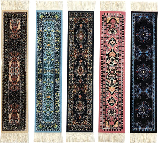Set of 5 Mini Rug Bookmarks, Colorful Oriental & Turkish Carpet Style Book Marks, Novelty Reading Accessories