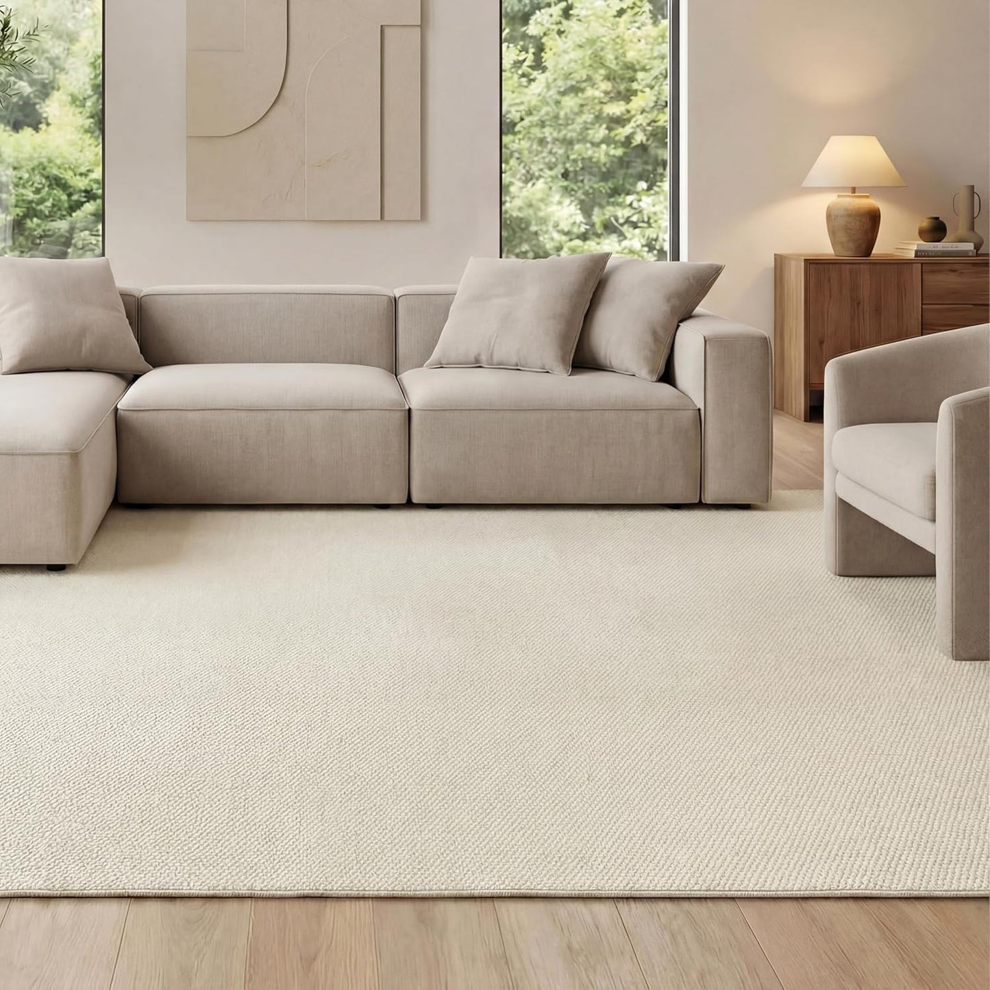 Bedsure 6x9 Faux Wool Area Rugs for Living Room, Machine Washable Carpet, Non-Slip Backing, Pet Friendly Throw Rug for Bedroom Dining Room, Cream