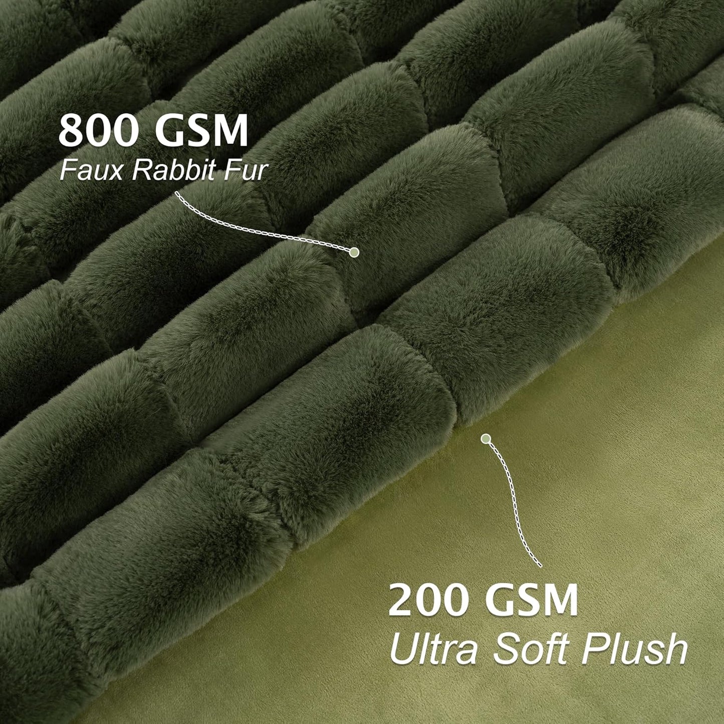 Touchat Faux Fur Blanket Twin Size, Luxury 1000GSM Ultra Thick Warm Rabbit Blanket for Couch Bed Sofa, 3D Checkered Pattern Soft Winter Heavy Minky Blankets for Women Christmas Birthday Gift, Green