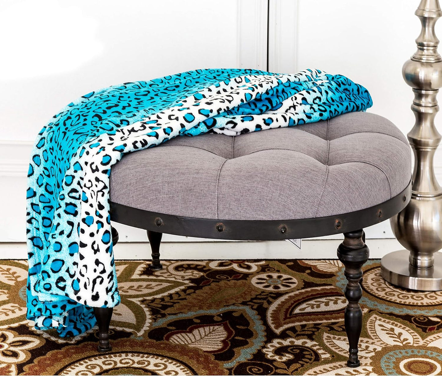 Home Must Haves Zebra Giraffe Safari Animal Print All Season Extra Soft Warm Cozy Sofa Couch Plush Premium Throw Bed Blanket (Queen, Turquoise Leopard)