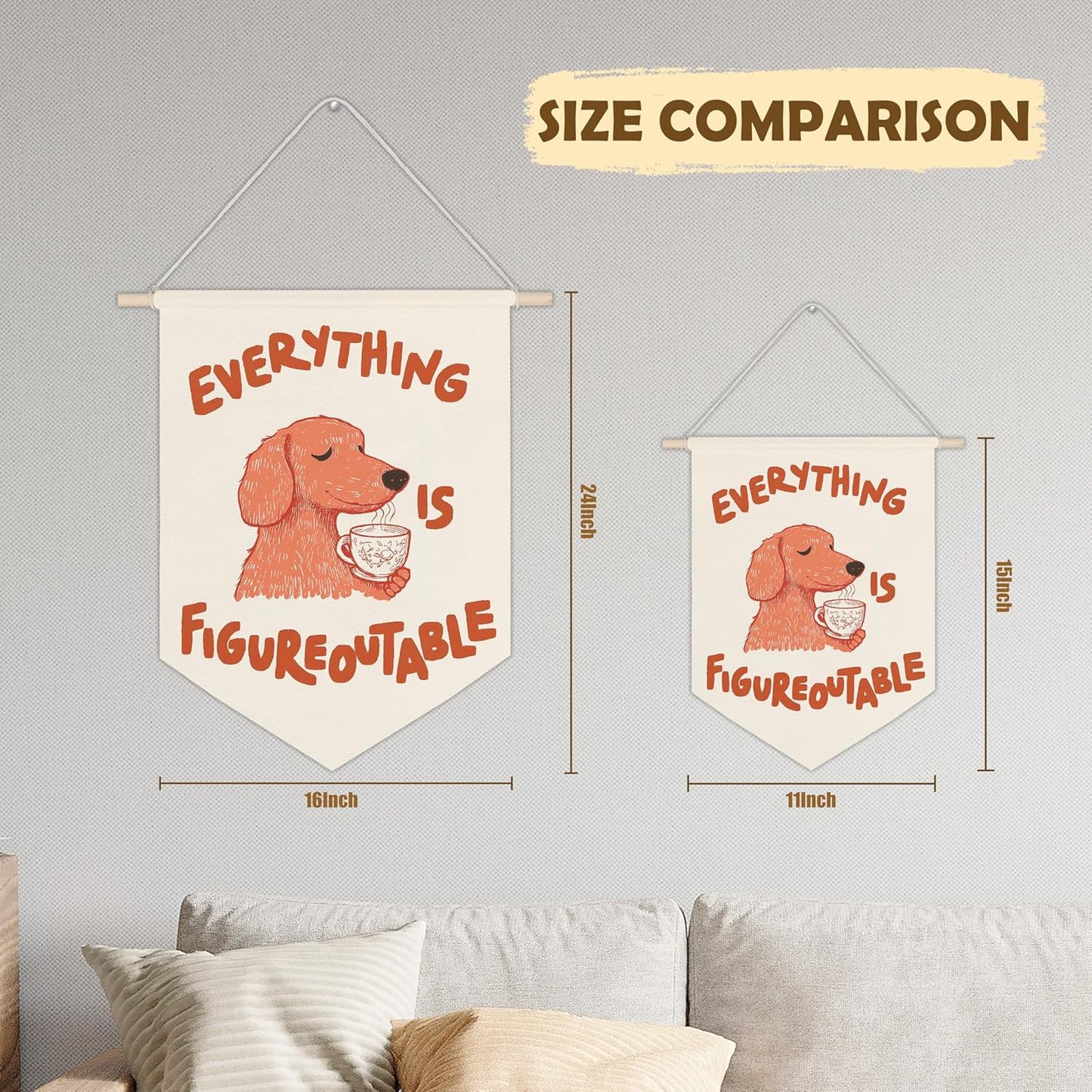 Funny Dog Inspirational Wall Banners, Everything is Figureoutable Humorous Hanging Pennant Banner Flags, Positive Quote Wall Art for Home Office Decor, Kitchen Wood Sign Decor