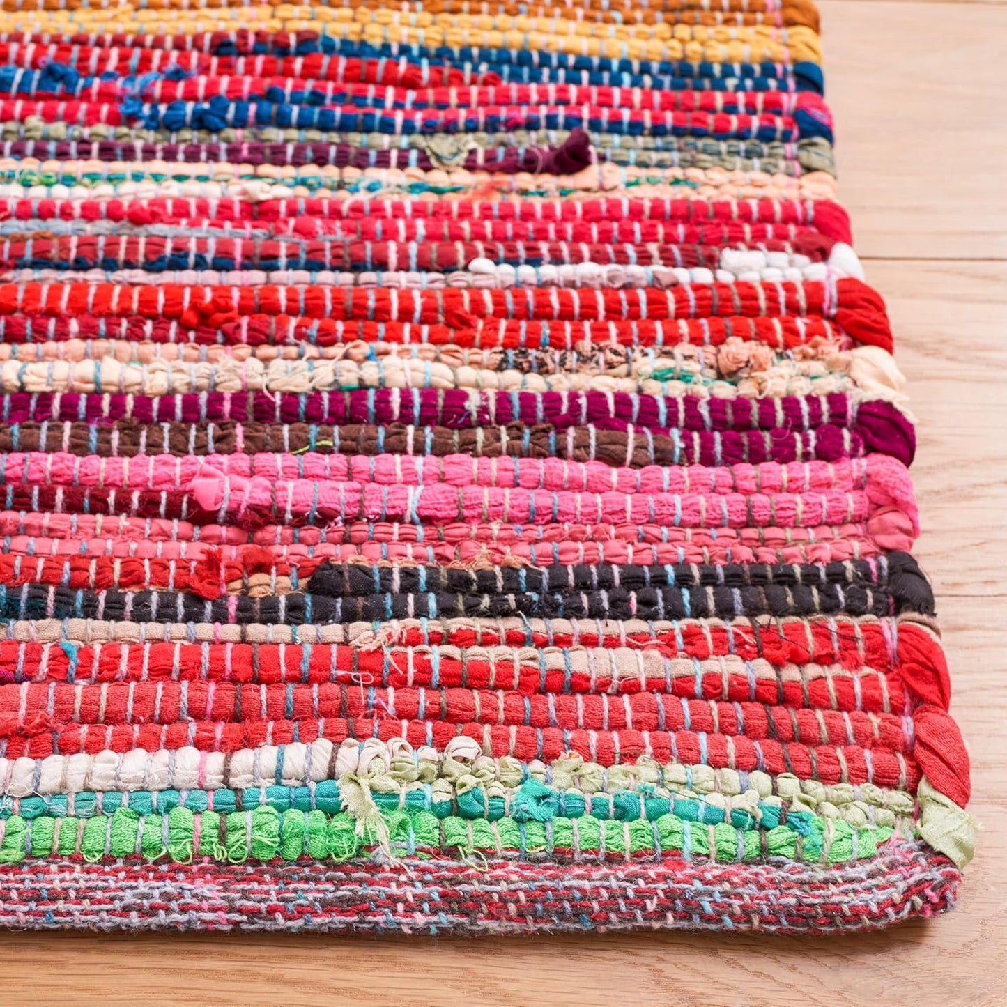 SAFAVIEH Rag Rug Collection Accent Rug - 2' x 3', Red & Multi, Handmade Boho Stripe Cotton, Ideal for High Traffic Areas in Entryway, Living Room, Bedroom (RAR240D)
