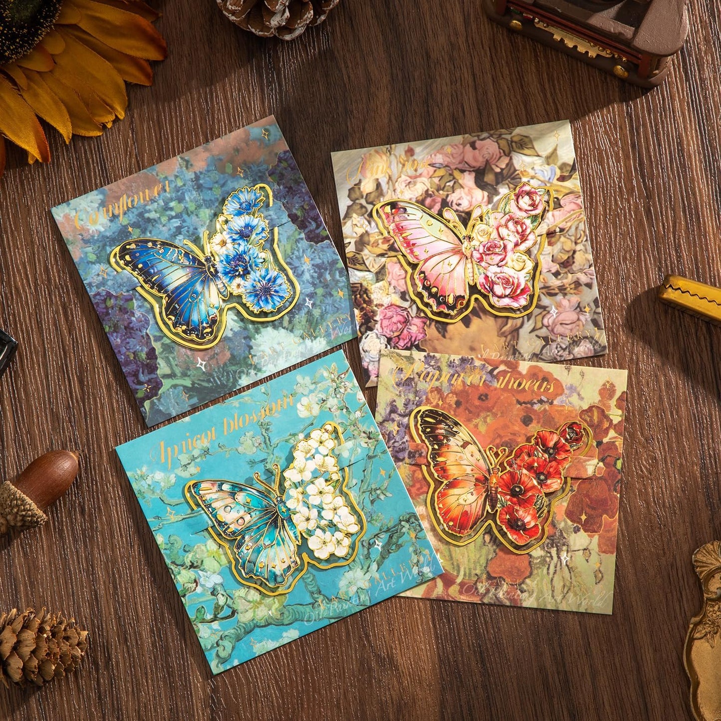 4 PCS Metal Butterfly Bookmarks, Golden Clips Bookmark Monet Oil Painting Theme Book Mark Bookmarks for Book Lovers Women Teens Writers Readers Children