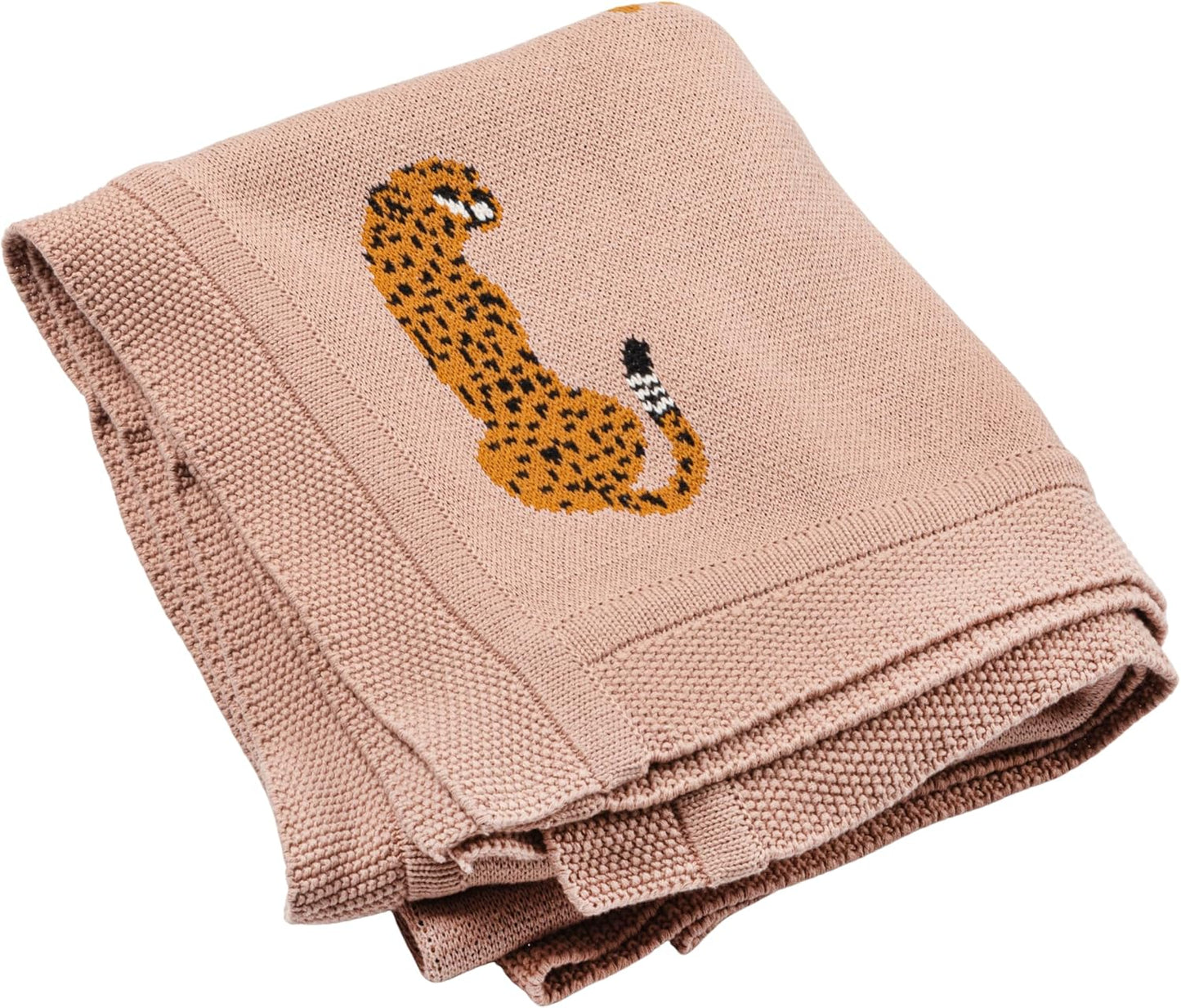 Creative Co-Op Cotton Knit Throw with Cheetahs, Multicolor