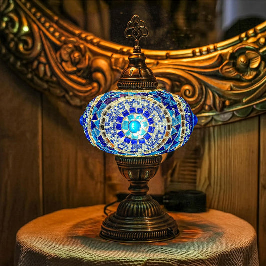 Mozaist Turkish Lamp, Mosaic Table Lamp, Antique Moroccan Decorative Glass Bohemian Vintage Lamp Shade, Small Desk Tiffany Bedside Stained Glass Lamp with US Plug and E12 Socket