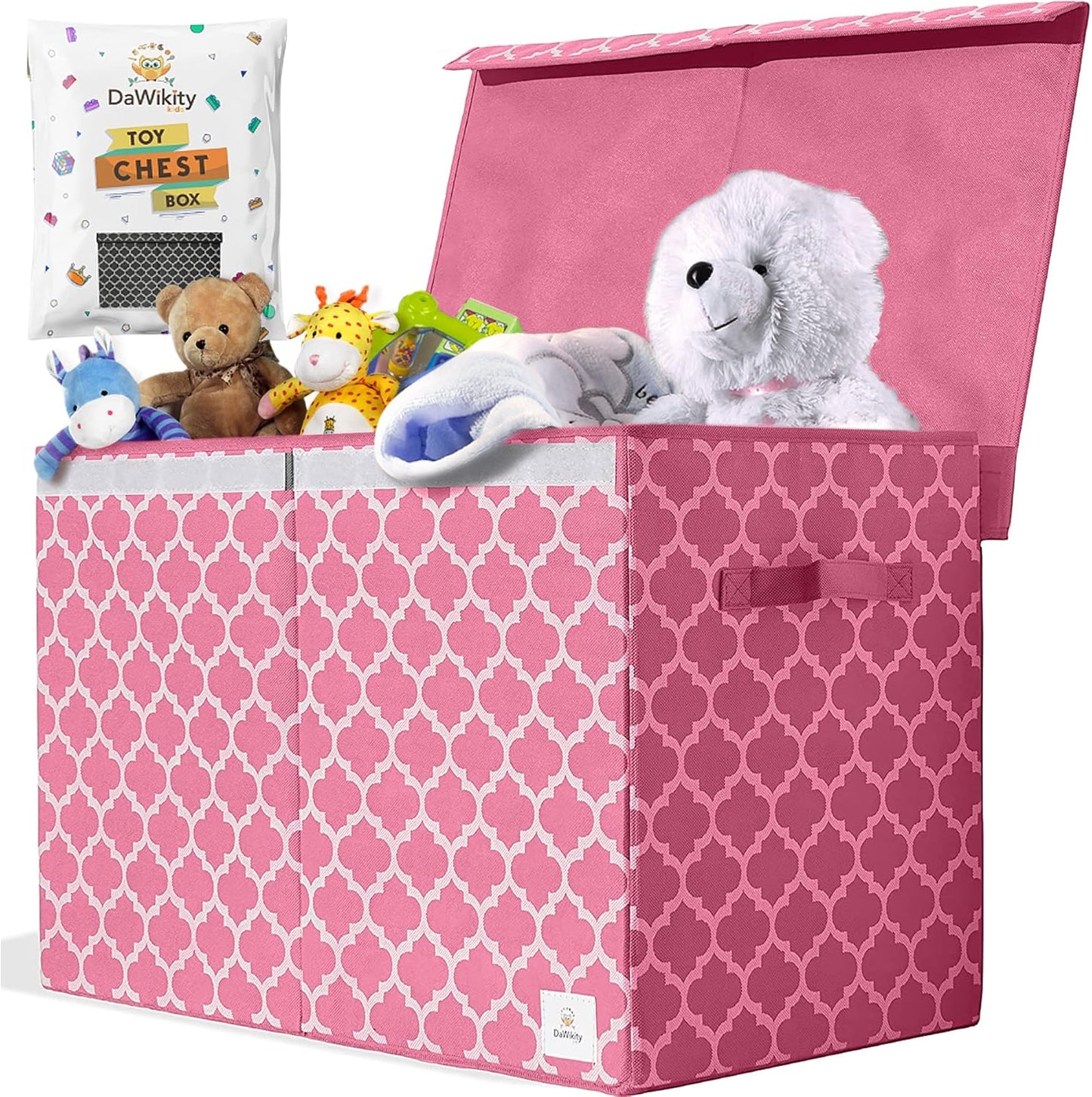 Toy Chest - Collapsible Storage Bin for Nursery, Bedroom, and Playroom - Toy Box with Lid, Hook-and-Loop Fastener - Spacious Compartment for Toddler Boys and Girls - 25"x16"x13", Pink