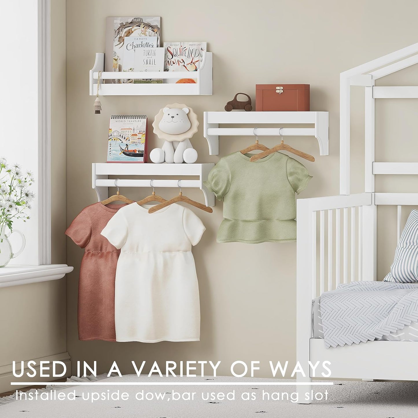 UTEX Floating Nursery Book Shelves Set of 3, Baby Hanging Bookshelves for Wall Decor and Storage, Wall Mounted Book Shelf for Kids Room, Nursery, Playroom, Bedroom, 16.3 Inch, White, SS24-UTX-K065W