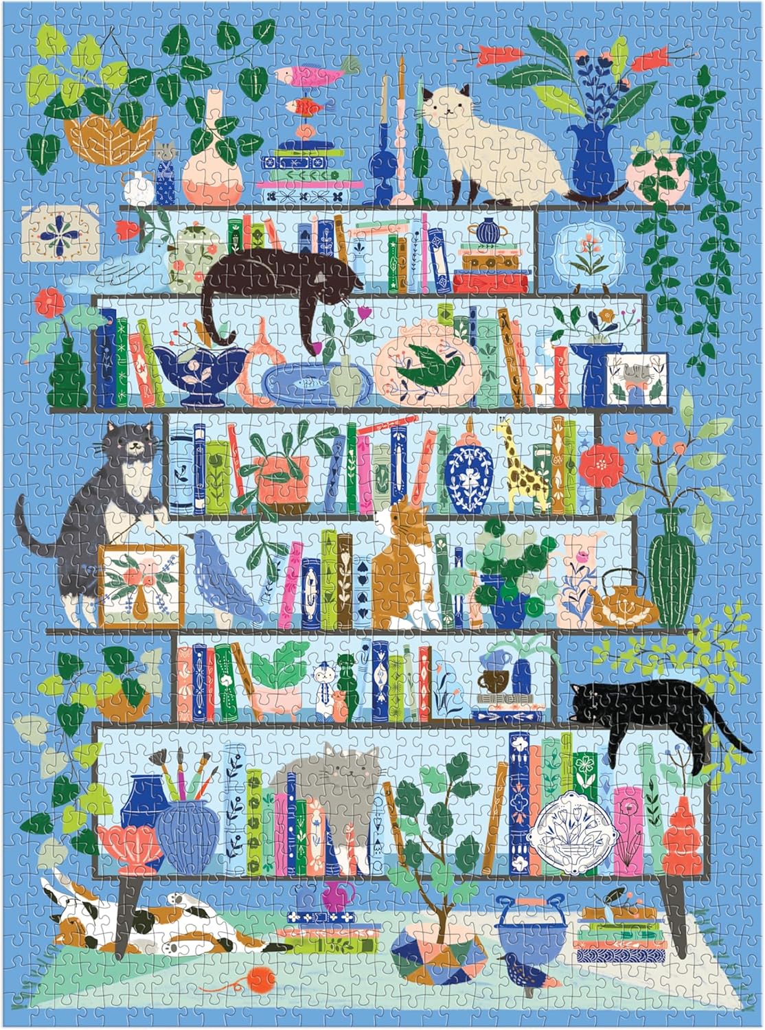 Galison Purrfect Nook – 1000 Piece Jigsaw Puzzle Featuring Artwork of A Lively Cozy Shelf Made for Bibliophiles and Cat Lovers Alike