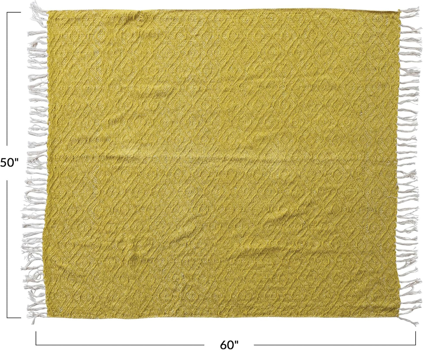 Creative Co-Op Woven Fabric Chenille Throw with Diamond Pattern and Fringe, Mustard and Cream