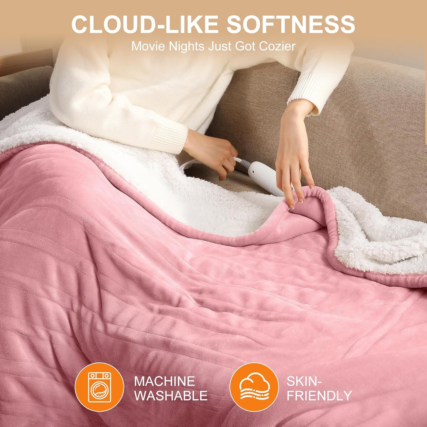 Heating Blanket Heated Throw Blanket 50''X60'' - Electric Throw Pink Ultra Warm Fluffy Electric Blanket for Recliner with 5 Heating Setting & 4 Hour Auto Off, ETL Certified & Overheat Protection