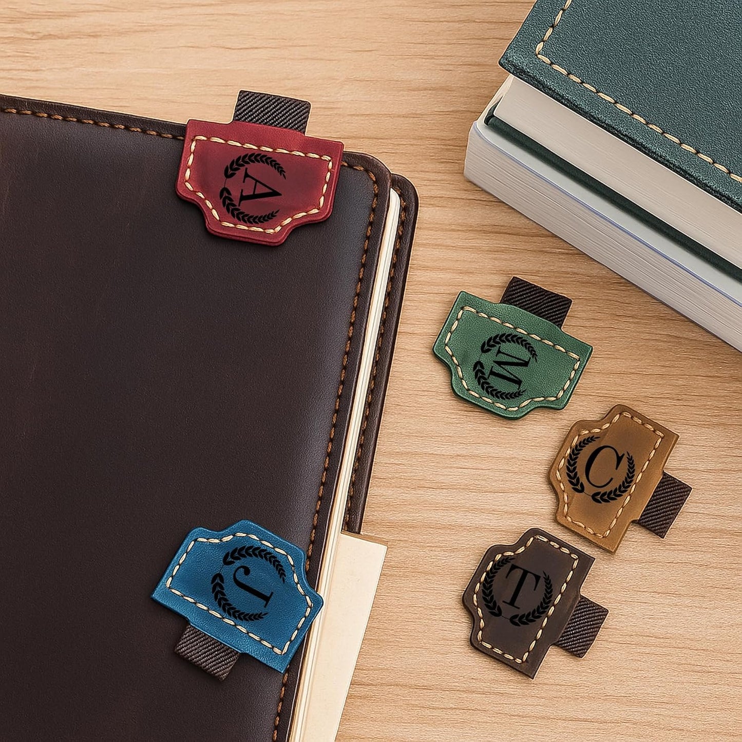 Personalized Bookmark with Pen Holder, Custom Leather Bookmarks with 26 Letters, Personalized Magnetic Pen Holder Bookmark, Magnetic Bookmarks for Women, Book Lovers Gifts (Blue, J)