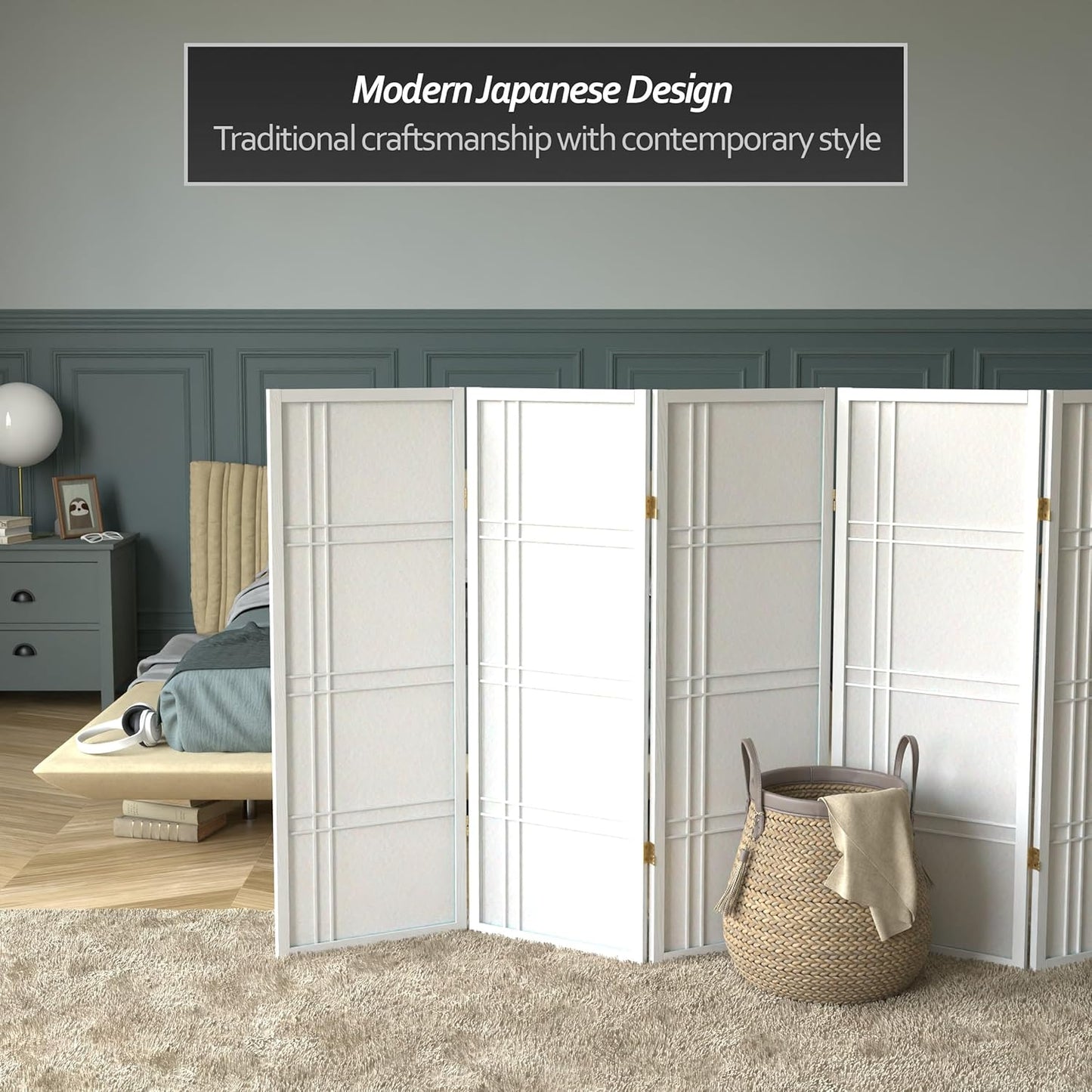 4 ft. Short Double Cross Shoji Screen - White - 5 Panels