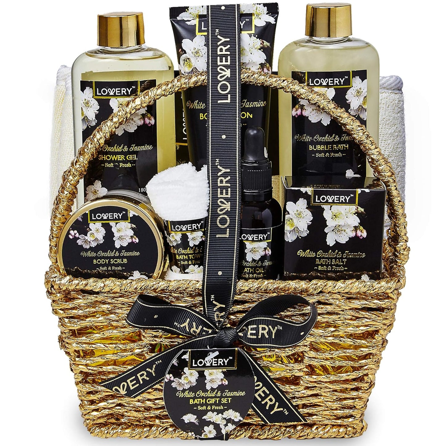 Gift Baskets for women Mom Gifts, Bath and Body Spa Set– Orchid & Jasmine Home Spa Set With Body Scrubs, Lotions, Oils, Gels and More - Care Package for Women & Men - 9 Piece Set