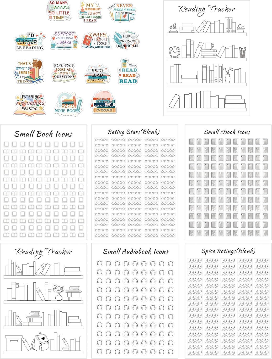 Reading Tracker Bookmark Stickers - 8 Sheets of 6x8 Inch Book Reading Progress Stickers for Planners, Journals, and Logs Perfect for Book Lovers, Students, and Read Challenges