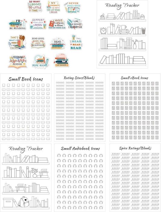 Reading Tracker Bookmark Stickers - 8 Sheets of 6x8 Inch Book Reading Progress Stickers for Planners, Journals, and Logs Perfect for Book Lovers, Students, and Read Challenges