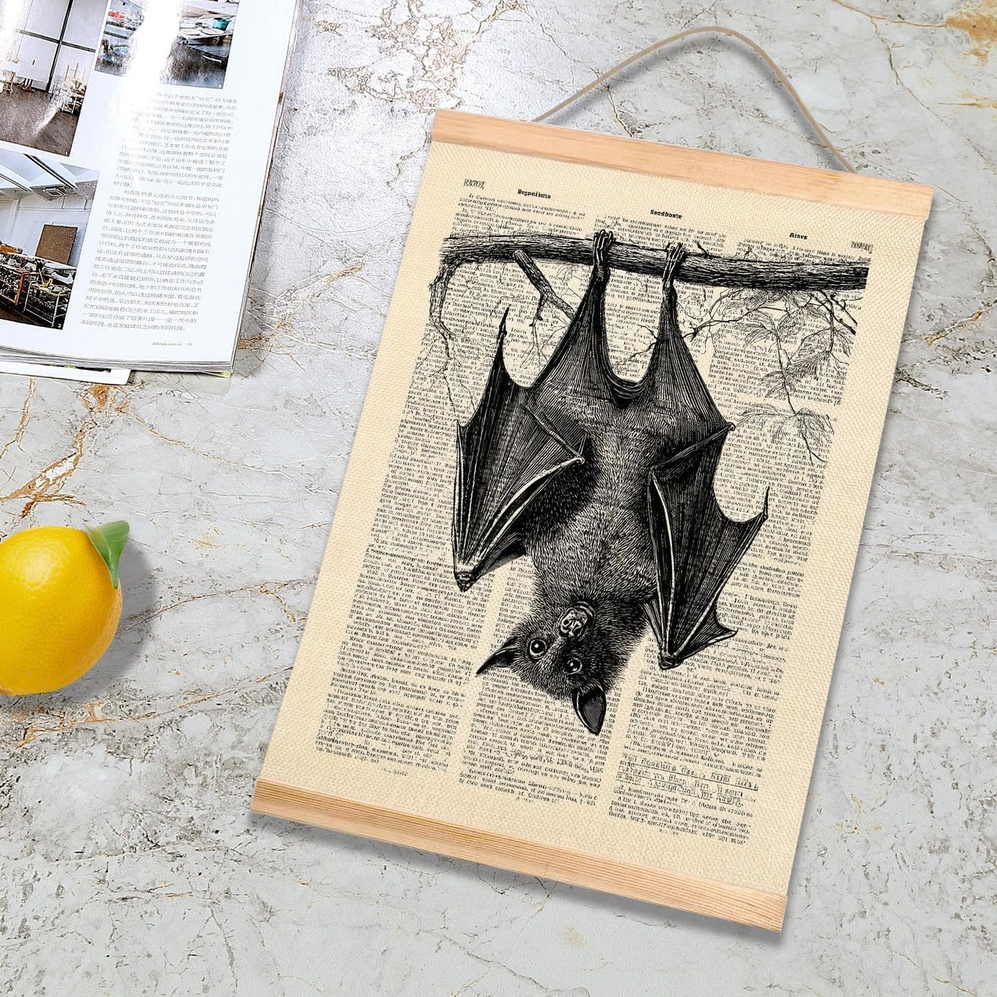 HEYJEEPER Vintage Bat Wall Art, Gothic Natural History Illustration Poster, Retro Dictionary Page Style Hanging Decor for Living Room,Office,Witchy or Bedroom Wall Decor14 x 18.5Inch