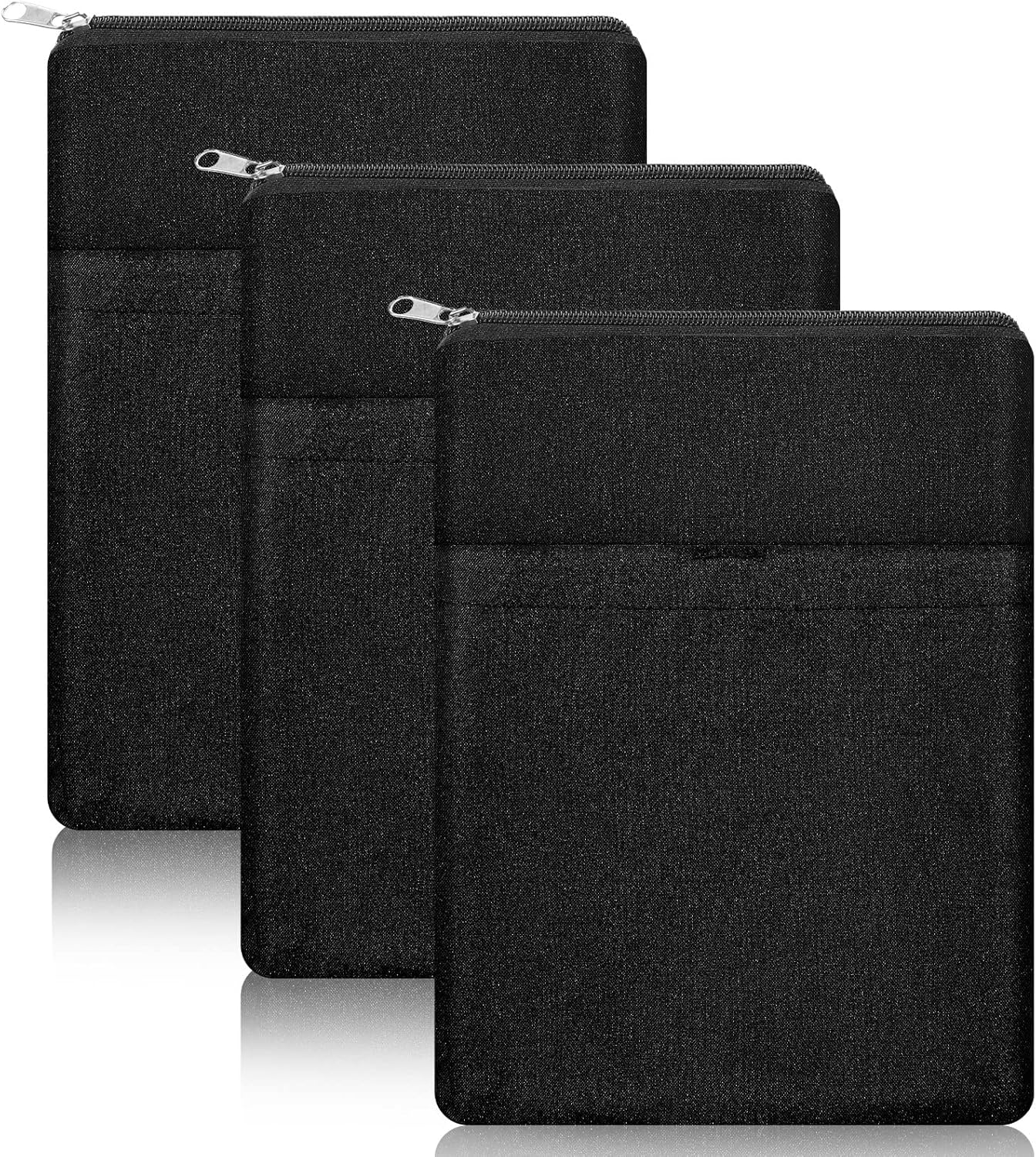 Roowest 3 Pcs Book Protector Sleeve with Zipper Covers Protector Bag Pouch for Book Lovers Bookish Holiday Festival Gifts Canvas Paperback Cover Washable Pouch Pocket 11 x 8.7 Inch(Black)