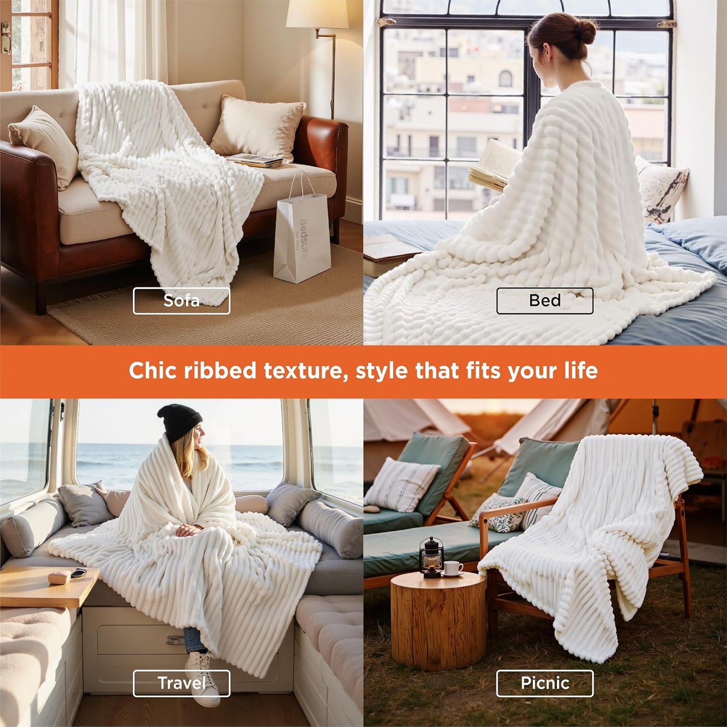 Bedsure GentleSoft White Throw Blanket for Couch - Cozy Soft Blankets for Women, Cute Small Fleece Throws for Girls, House Bedroom Decor Aesthetic Gift for Women, Off White, 50x70 Inches
