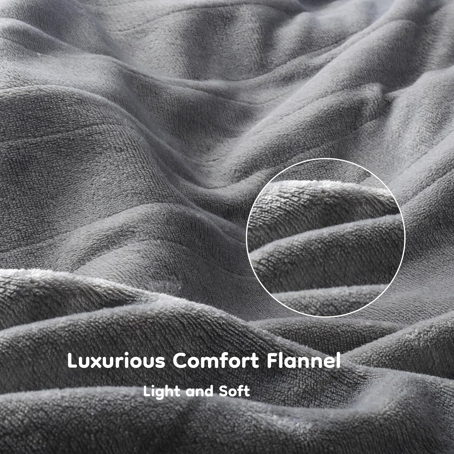 Electric Heated Blanket Throw Size 50"×60", Breathable & Luxurious Flannel, Soft Warm Gift with Over-Heat Protection, 4 Heating Levels & 3 H Auto Shut Off, Machine Washable, Light Grey