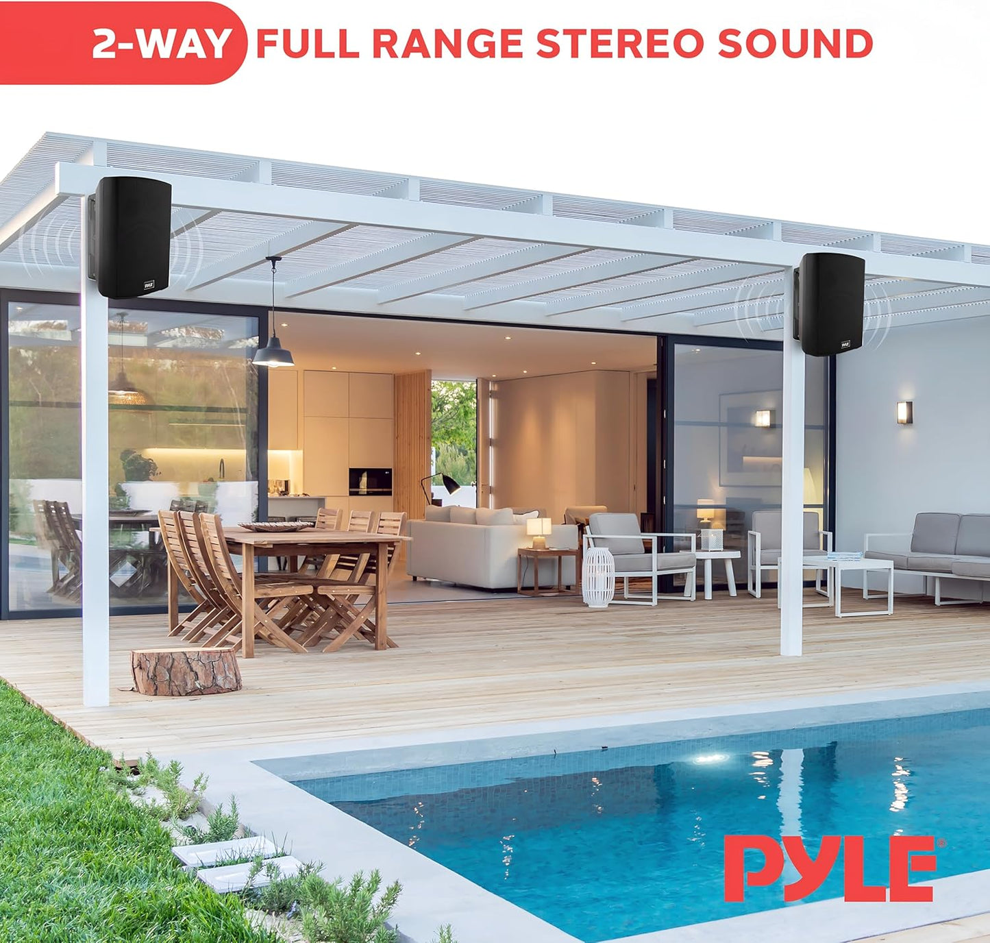 Pyle Waterproof Wall Mount Speaker System - 5.25 Inch Active + Passive Pair Wireless Bluetooth Compatible Indoor/Outdoor Stereo Sound Set with AUX IN - Pyle PDWR52BTBK (Black)