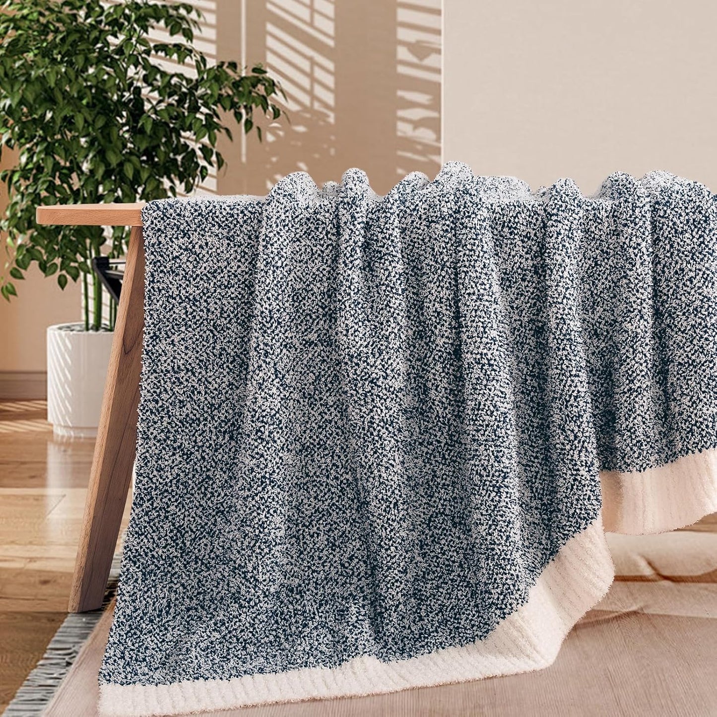 NEXHOME PRO Soft Throw Blankets for Couch, Reversible Warm Blankets Cozy Knit Blanket for Women, Fuzzy Plush Lightweight Throws for Sofa, Bed, Picnic, Navy, 50 x 60 inches