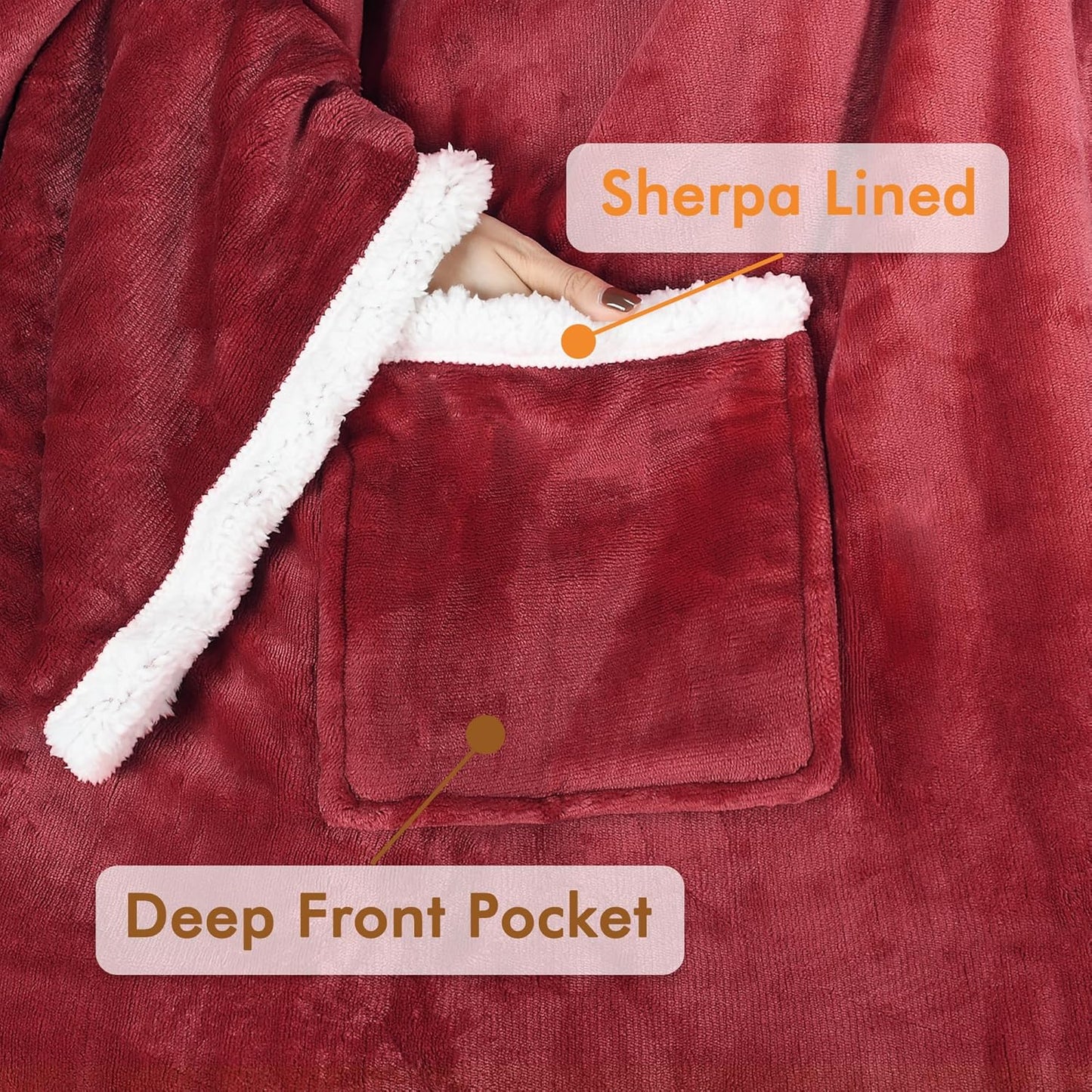 Tirrinia Sherpa Wearable Blanket With Sleeves, Full Body Throw Reading Wrap TV Blankets