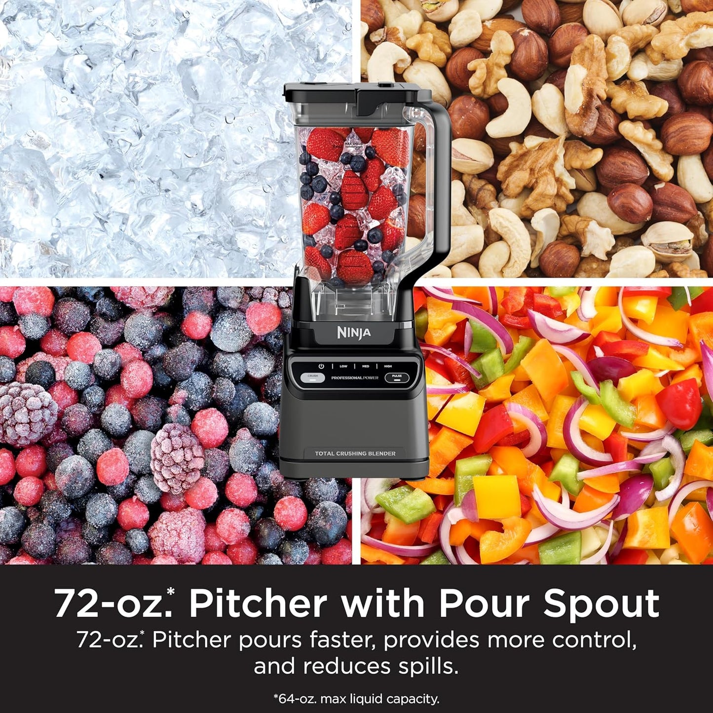 Ninja Professional Blender | Smoothie Blender, Drink Mixer, Grinder, Ice Crusher | Total Crushing™ Technology, Auto-iQ™ Smart Presets, Professional 1200W Power, XL 72oz Pitcher | Dark Grey | BR201AMZ