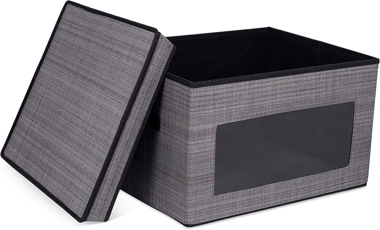 Internet's Best Storage Box with Window - Durable Storage Bin Basket Containers with Lids and Handles - Clothes Nursery Toys Organizer - Grey