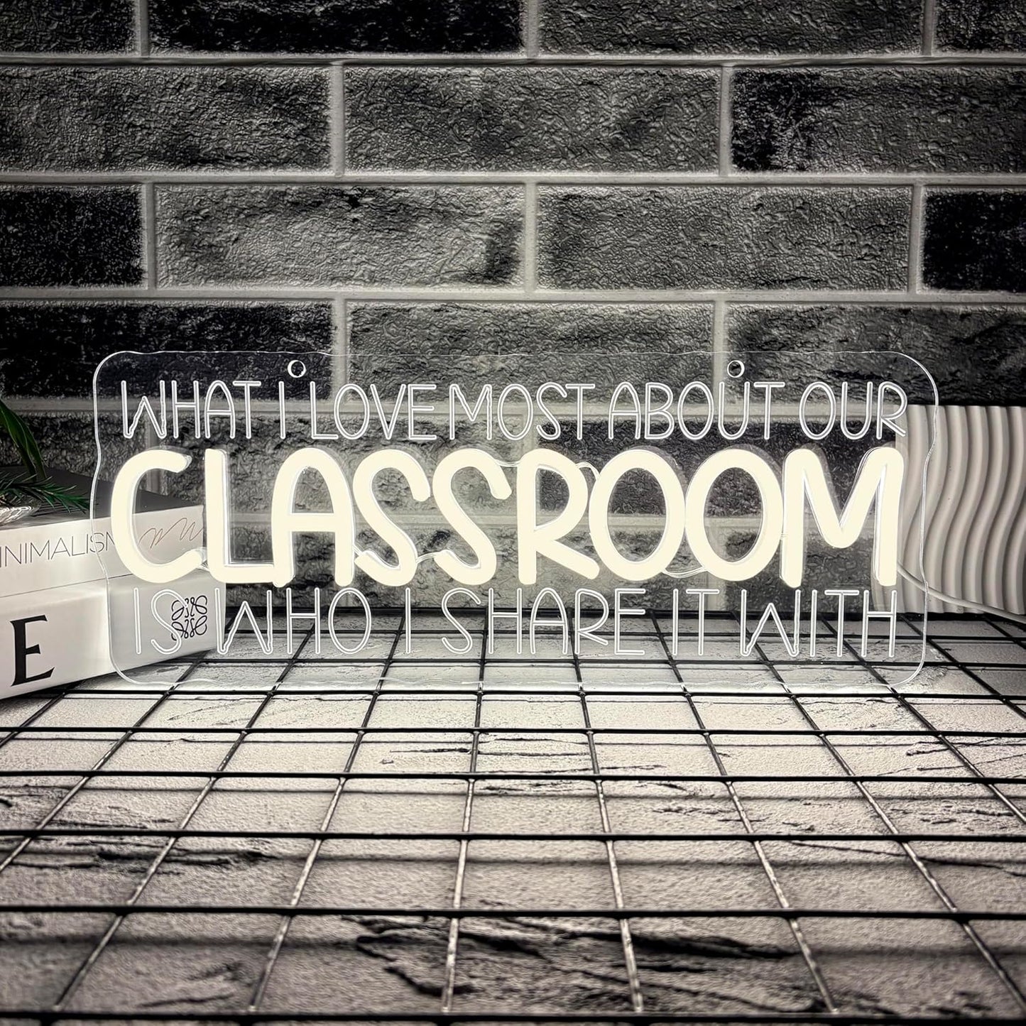 LED Neon Sign for Classroom Wall Decor, What I Love Most About This Classroom, Dimmable Uplifting Light Up Classroom Letter LED Light Up Sign for Reading Corner Welcome Sign(15.7 * 6.3in)