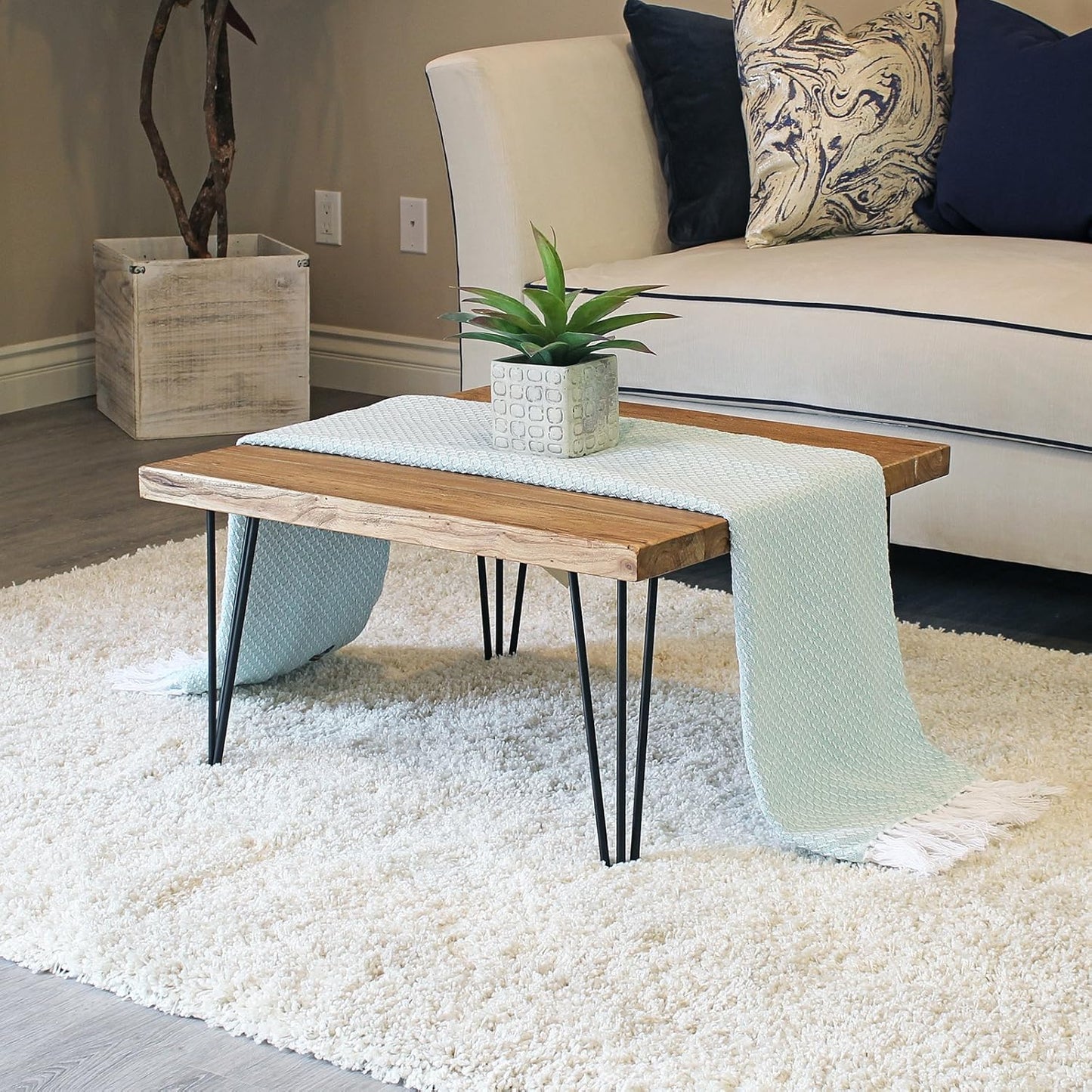 WELLAND Square Reclaimed Old Elm Coffee Table 27.5 in x 27.5 in x 16 in Accent Vintage Coffee Table Rustic Wood Table for Living Room Patio Bedroom Home Office