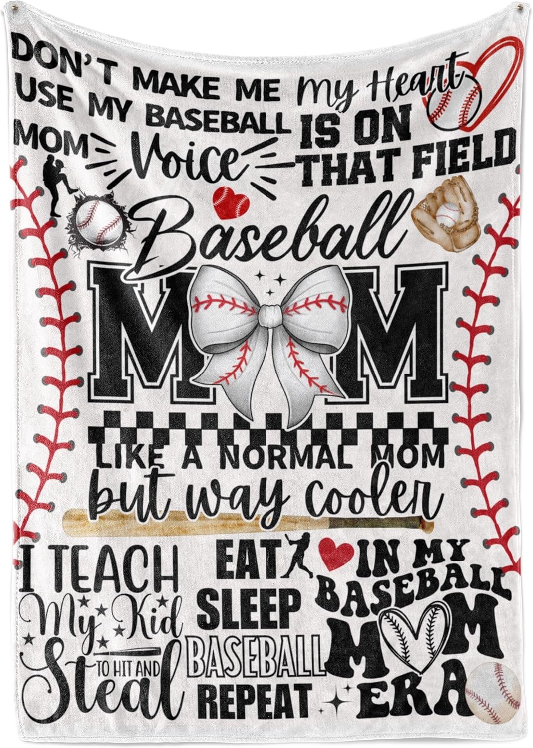 Baseball Mom Gifts for Women, Team Mom, Flannel Throw Blanket for Mother's Day, Christmas, White, 50x65 Inches