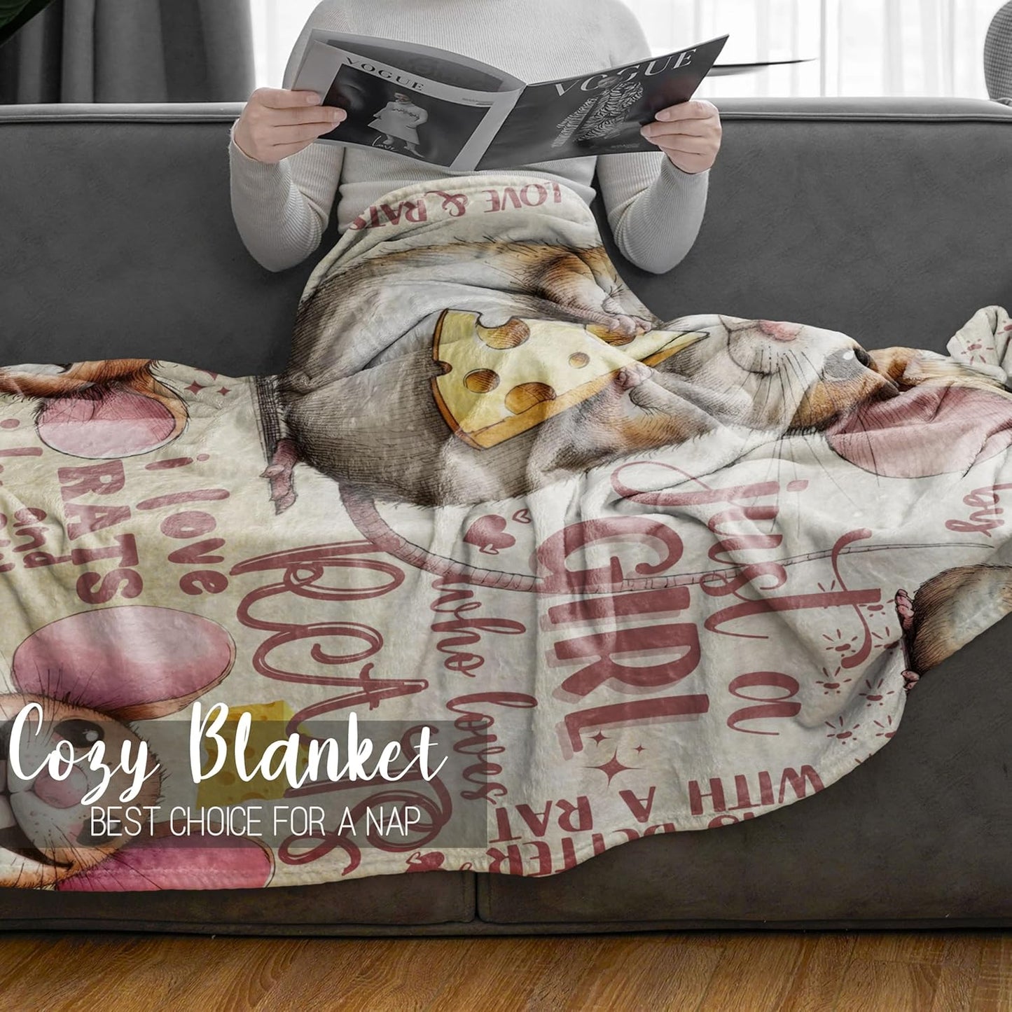 Rat Gifts - Flannel Throw Blanket for Women, Adults, Best Friends & Coworkers - 50 X 65 Inches