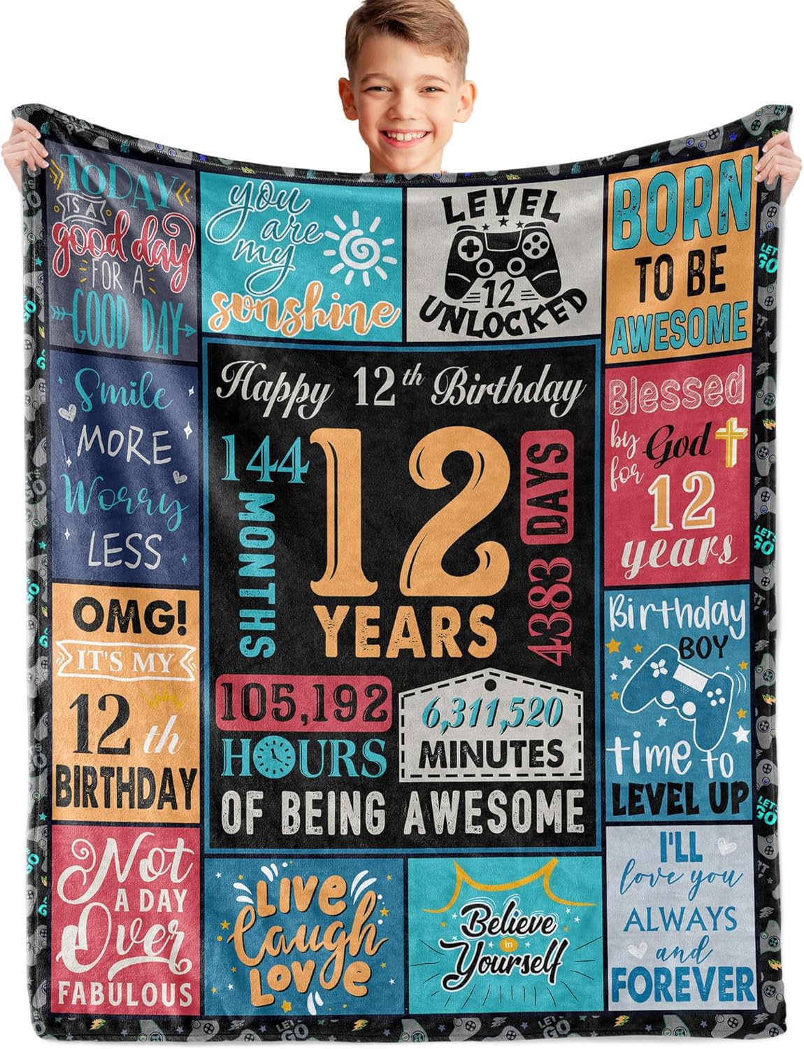 12 Year Old Boy Gift, Best Birthday Gifts for 12 Year Old Boy, Boys Age 12 Gifts Ideas, 12 Yr Old Gifts for Boys, 12th Birthday Decorations Blanket 60"X 50", Soft Warm Cozy Throw for Bed Sleep