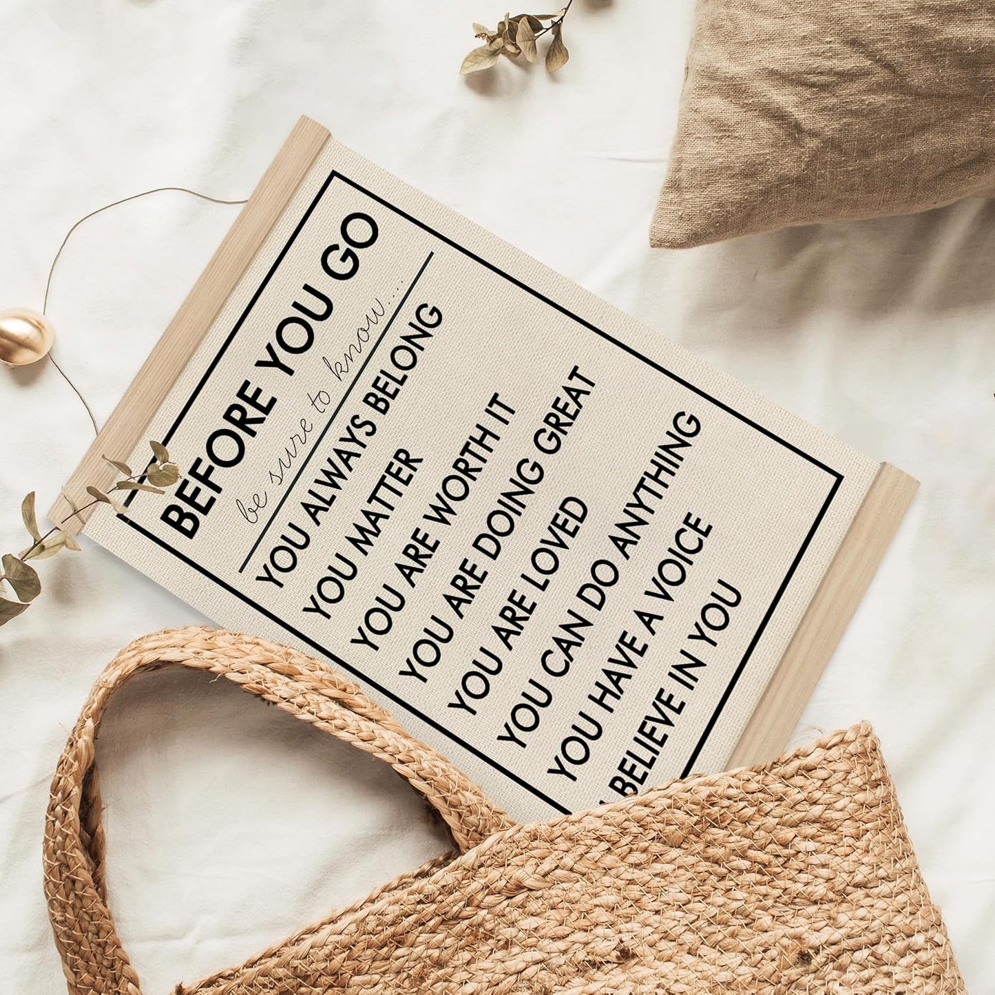 MAQIKA Before You Go Affirmations Poster Framed with Wood Hanger, Affirmation Wall Art, Inspirational Quote Hanging Wall Decor, I Believe in You Canvas Wall Art for Classroom Kids Room 12x16 Inch