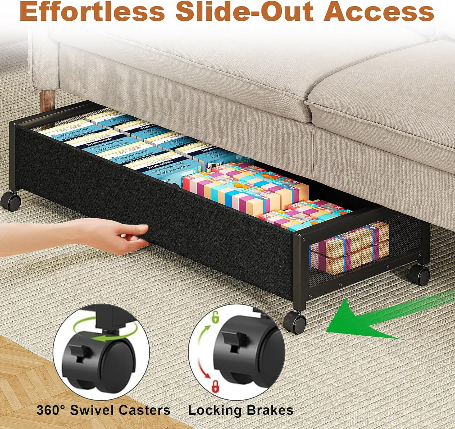 2 Pack Under the Bed Storage Containers,36 inch Long Underbed Storage with Wheels,7.3 inch Height Under Bed Shoe Storage,Large Rolling under bed Clothes Storage Drawers with Lid for Dorm,Black