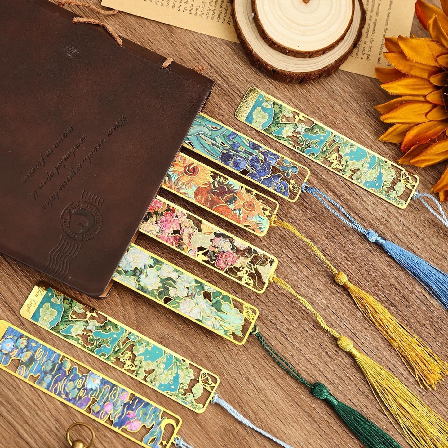 6 Pieces Metal Bookmarks with Tassel, Golden Hollow Bookmark Van Gogh and Claude Monet Oil Painting Theme Book Mark Bookmarks for Book Lovers Writers Readers Children Teens Men Women (6Pcs)