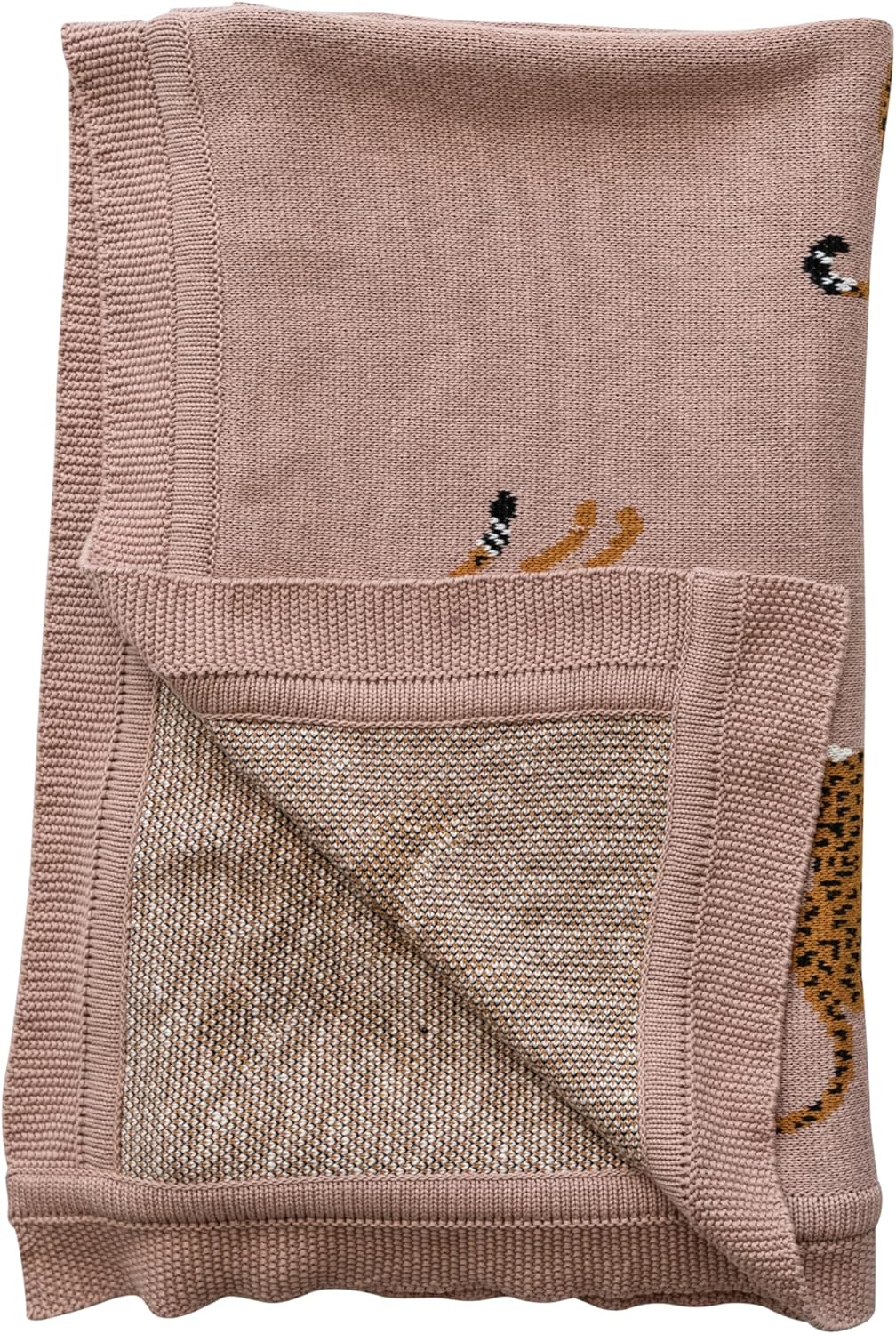 Creative Co-Op Cotton Knit Throw with Cheetahs, Multicolor