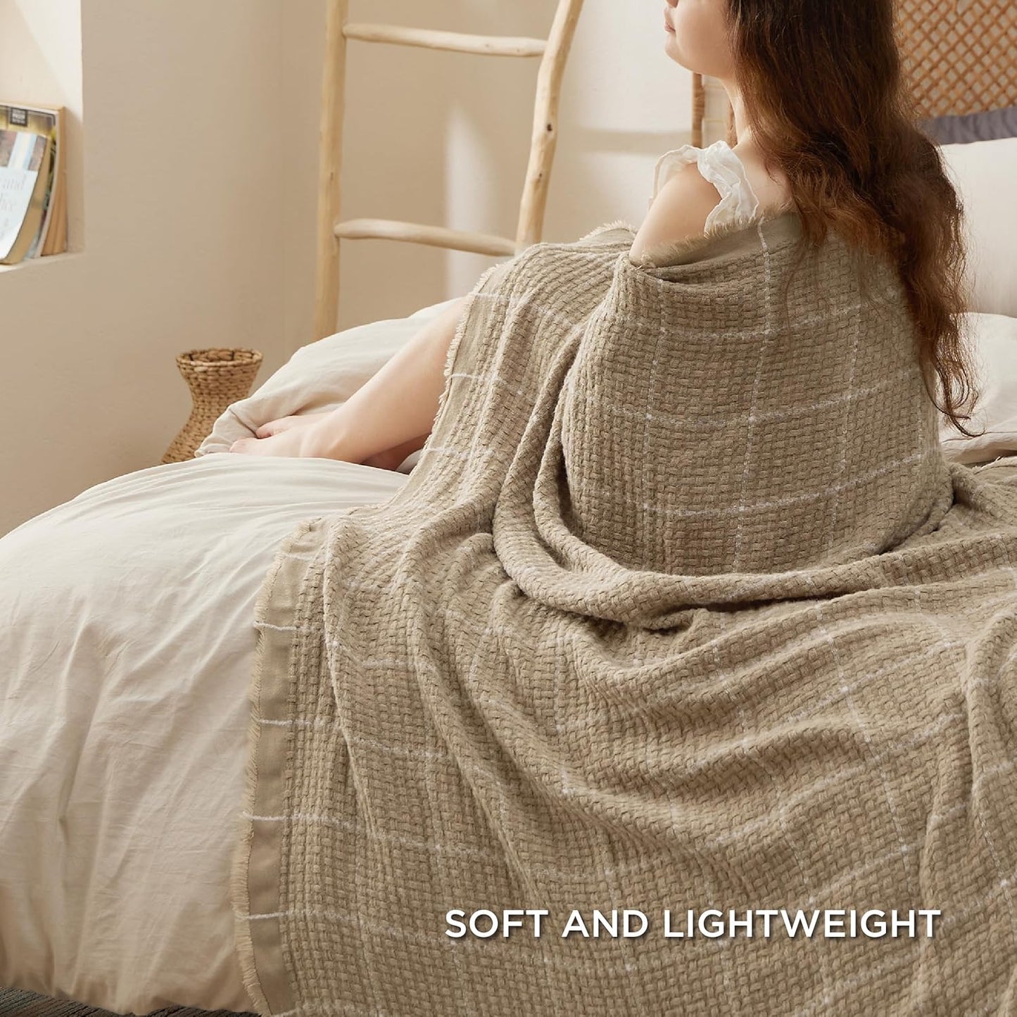 Bedsure Coffee Throw Blankets for Couch - Decorative Woven Throw Gifts with Tassels, Soft and Lightweight Farmhouse Blankets for Couch and Sofa, 50x60 Inches