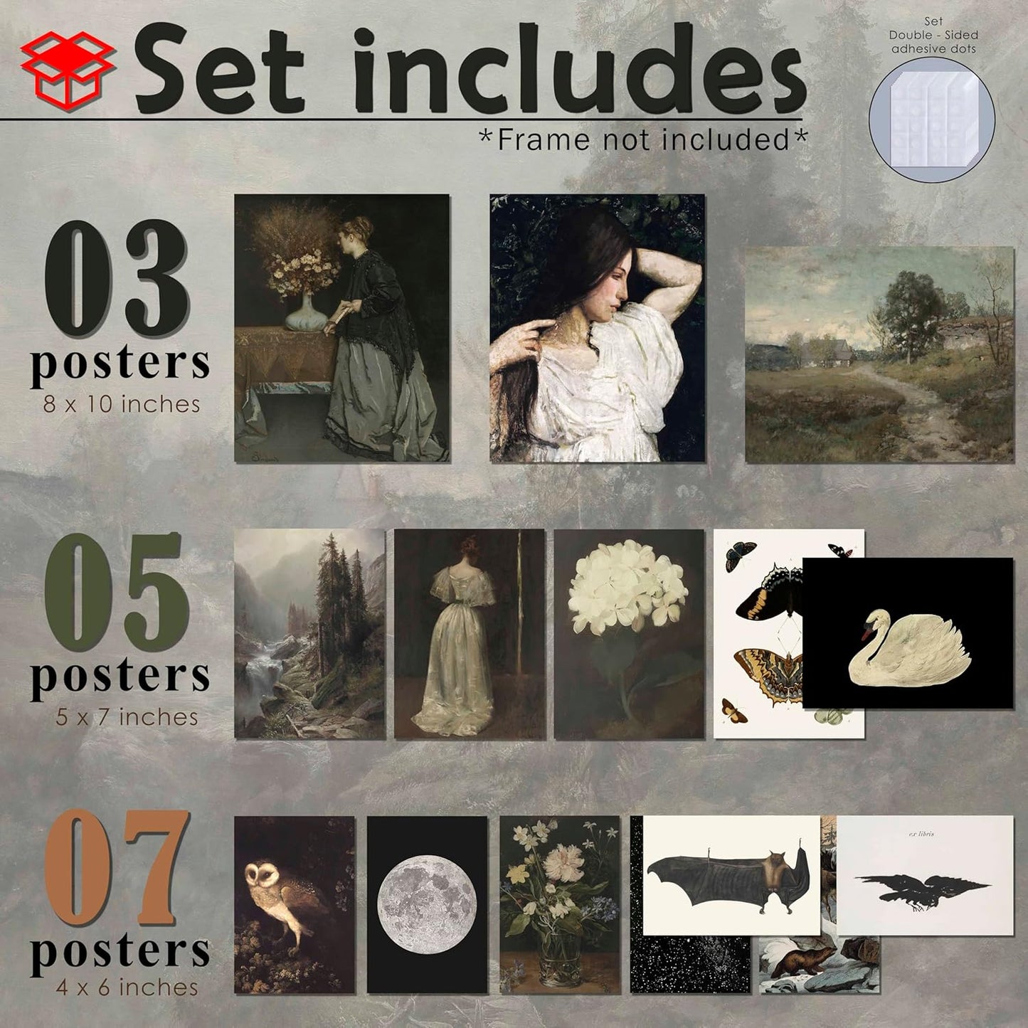 LANCHI95 15 PCS Vintage Art Prints - Victorian Gothic Wall Art Prints, Vintage Posters for Room, Moody gallery wall art, Wall Print for Bedroom, Vintage French Country Botanical Painting (UNFRAMED)