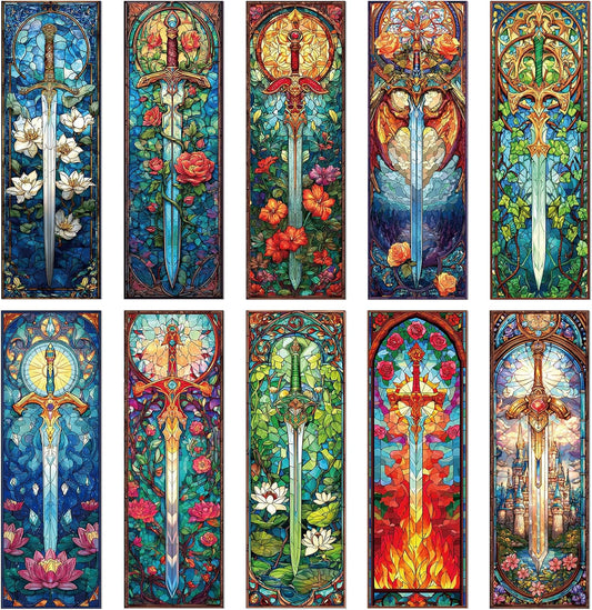 Stained Glass Sword Bookmarks - 100 Pcs Cool Fantasy Bookmark Unique Sword Flower Book Marks Book Markers Page Clip GIFS for Women Men Teens Students Teacher Reading Bookworm Bookish