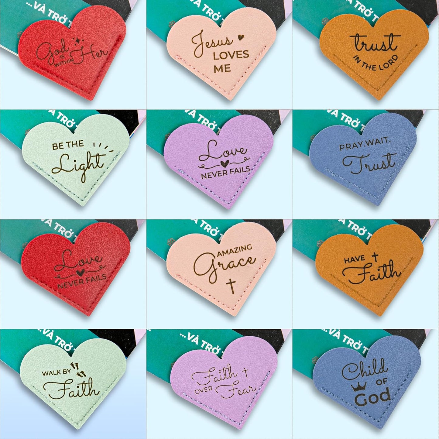Bible Verse Leather Heart Bookmarks – Set of 12 Leather Christian Corner Bookmark for Women, Scripture Bookmarks for Bible Reading, Inspirational Religious Gifts, Faith-Based Book Accessories