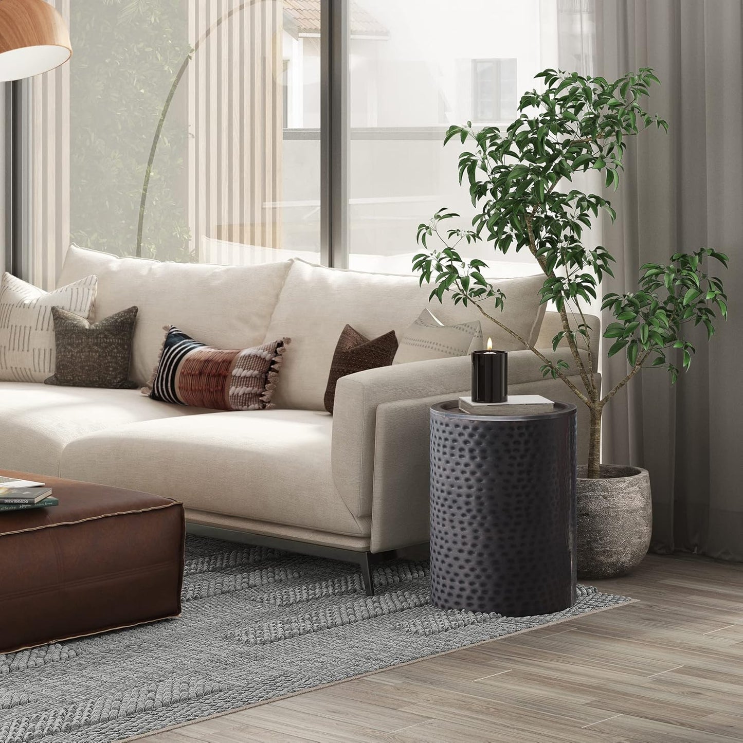 SIMPLIHOME Corbin Side Table – 16 inch Wide Metal Round Accent Table in Hammered Antique Copper, Industrial Style End Table for Living Room, Bedroom, or Office with Sturdy Base, Assembled