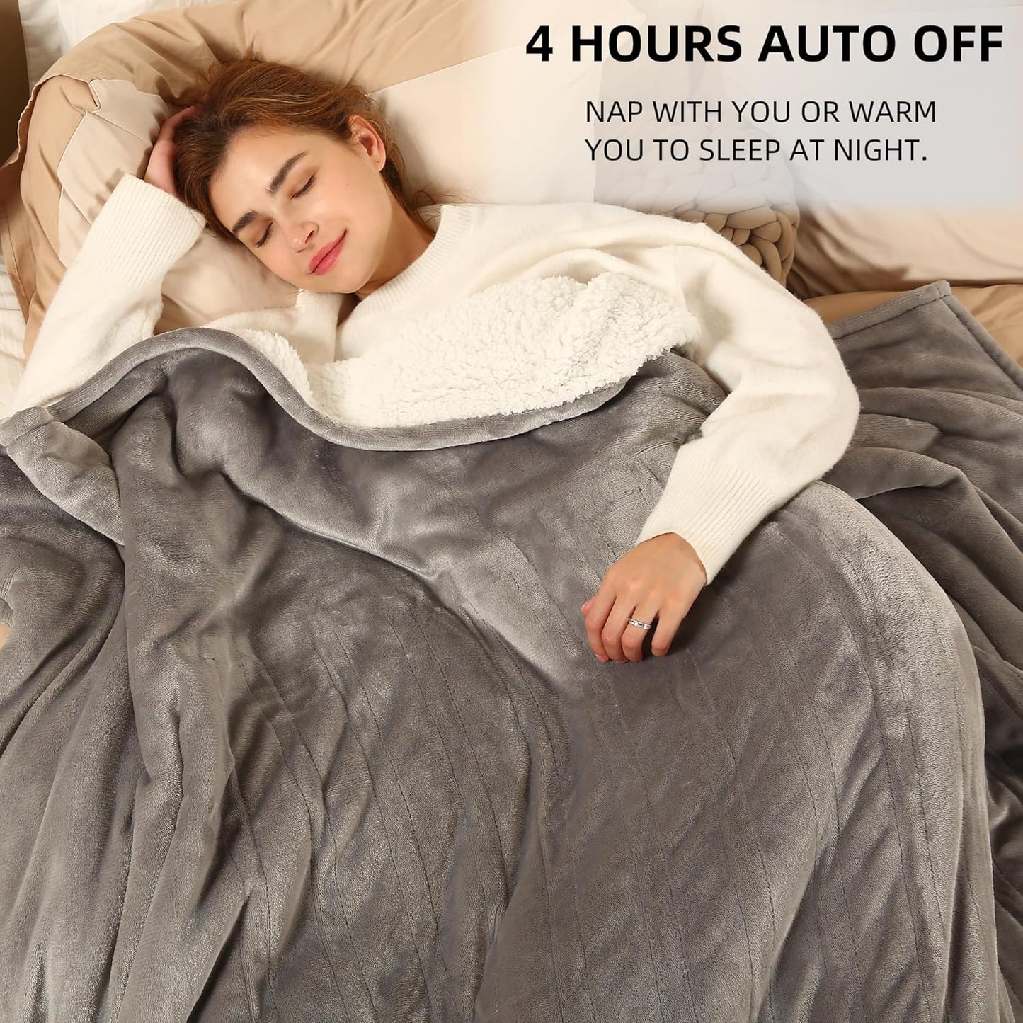 ESTINGO Heated Throw Blanket Electric Blanket Throw, Heated Blanket with 5 Heating Levels & 4 Hours Auto Off, Super Cozy Soft Sherpa Heating Blanket with Fast Heating for Bedding, 50"x60", Light Gray