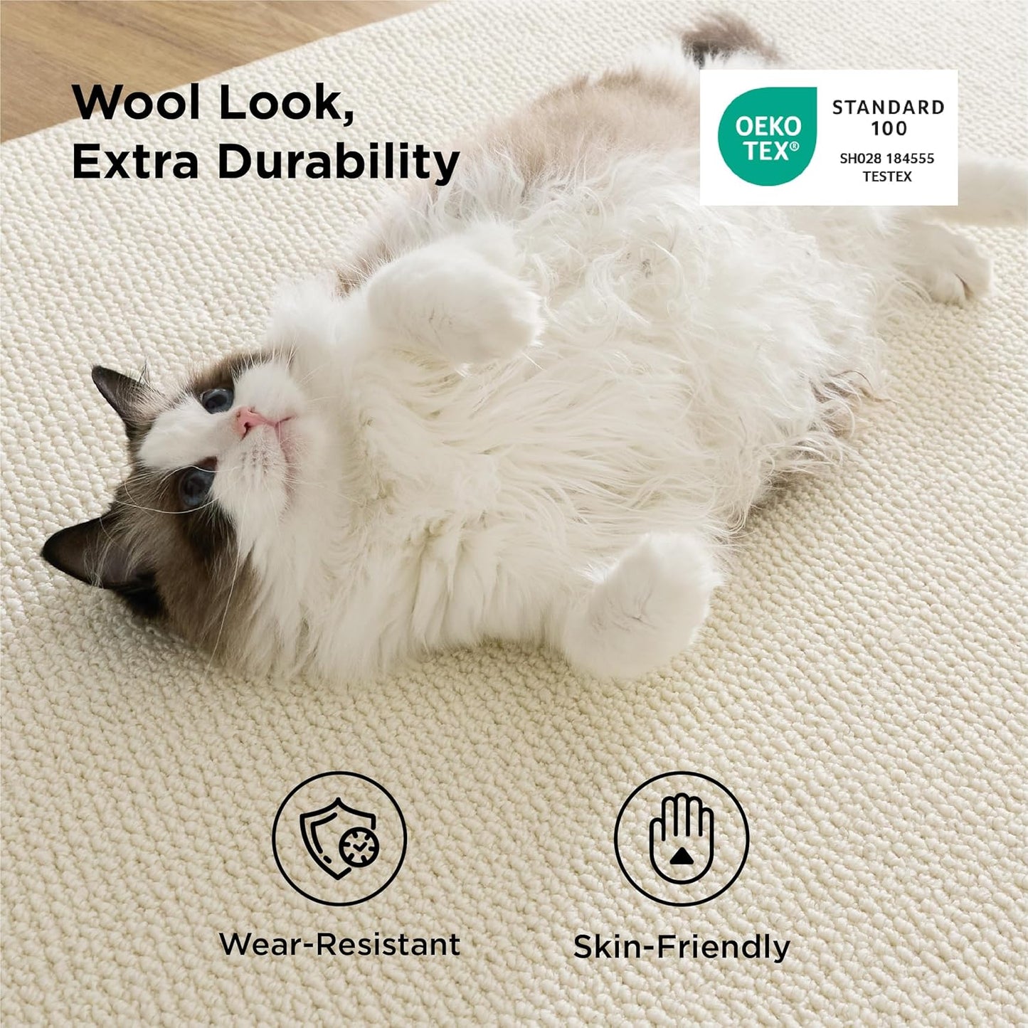Bedsure 6x9 Faux Wool Area Rugs for Living Room, Machine Washable Carpet, Non-Slip Backing, Pet Friendly Throw Rug for Bedroom Dining Room, Cream