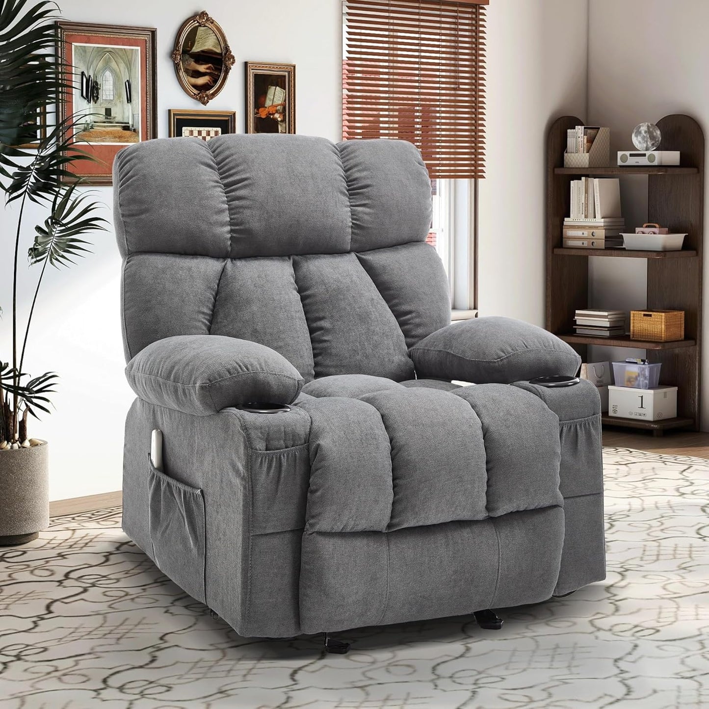 Electric Massage Recliner Chair with Vibration Gently Heat Fabric Ergonomic Manual Overstuffed Rocker Lazy Boy Chairs for Living Room Bedroom